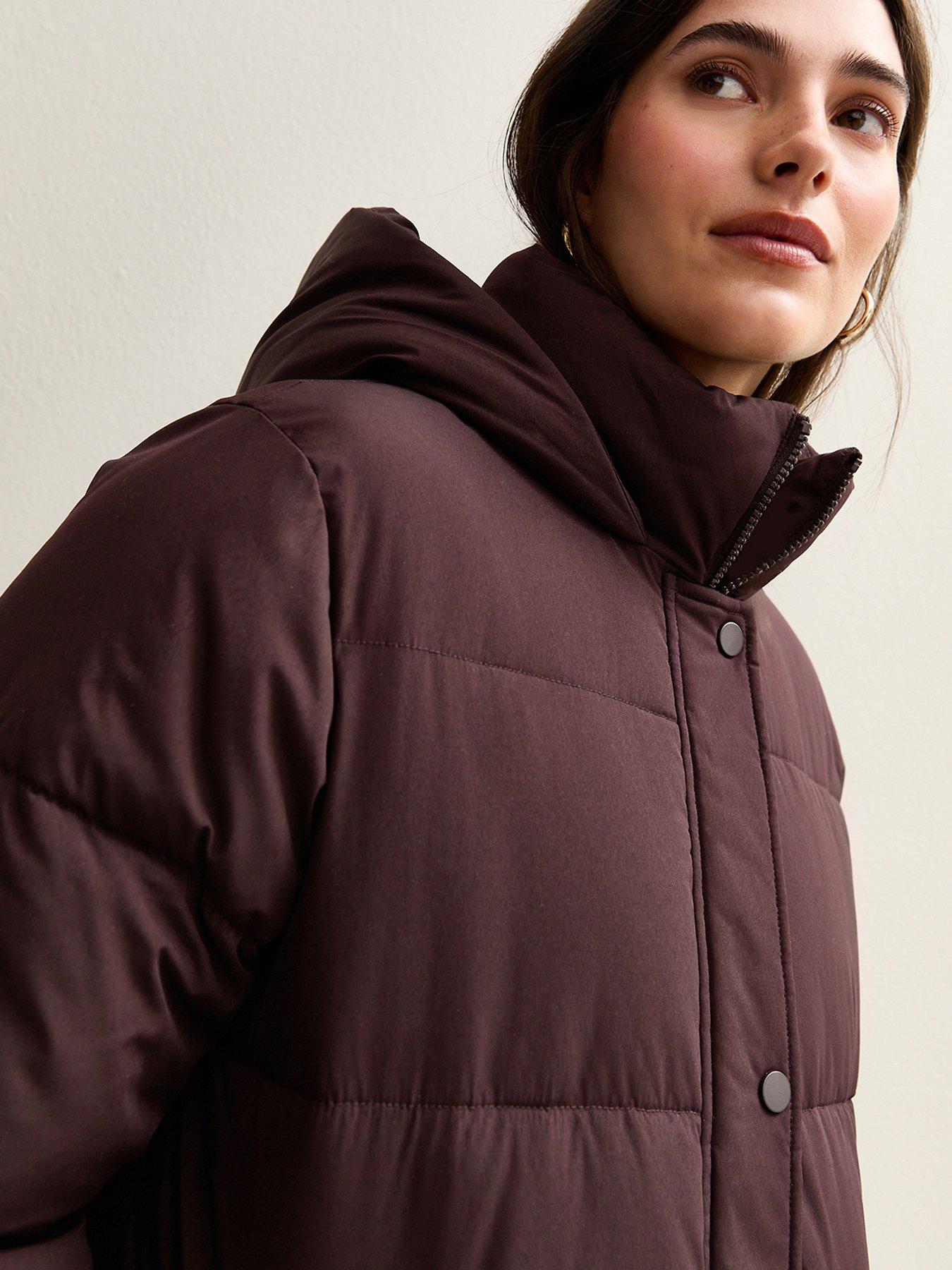 Image 4 of 4 of New Look Tiered Longline Puffer Jacket - Burgundy