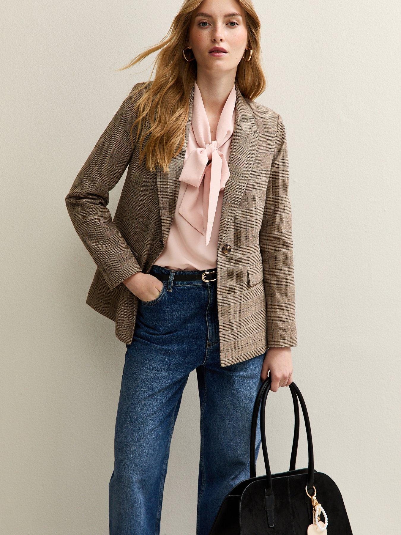 new-look-brown-checked-single-breasted-blazerfront