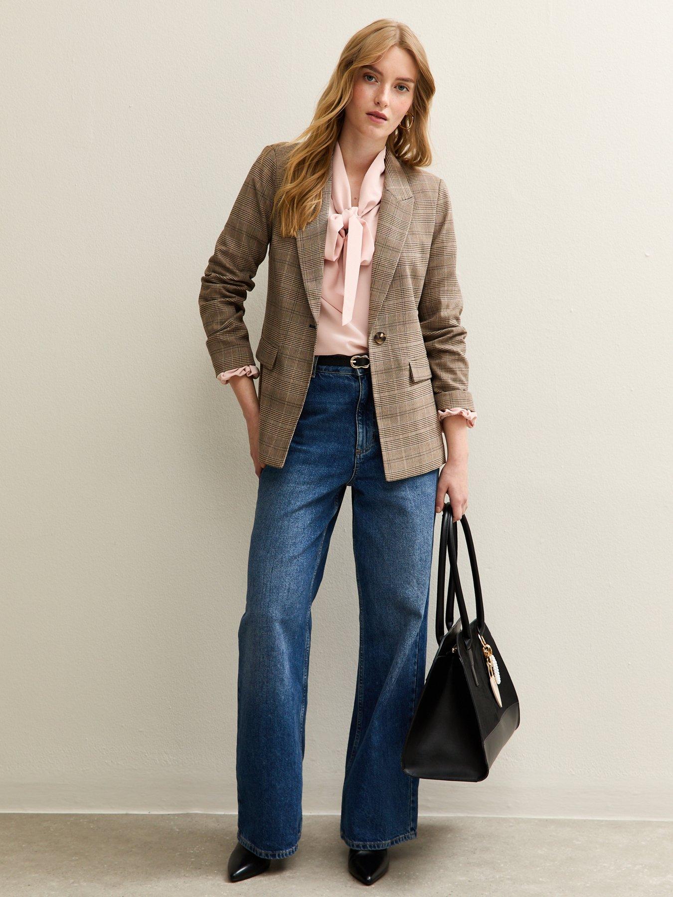 new-look-brown-checked-single-breasted-blazerback