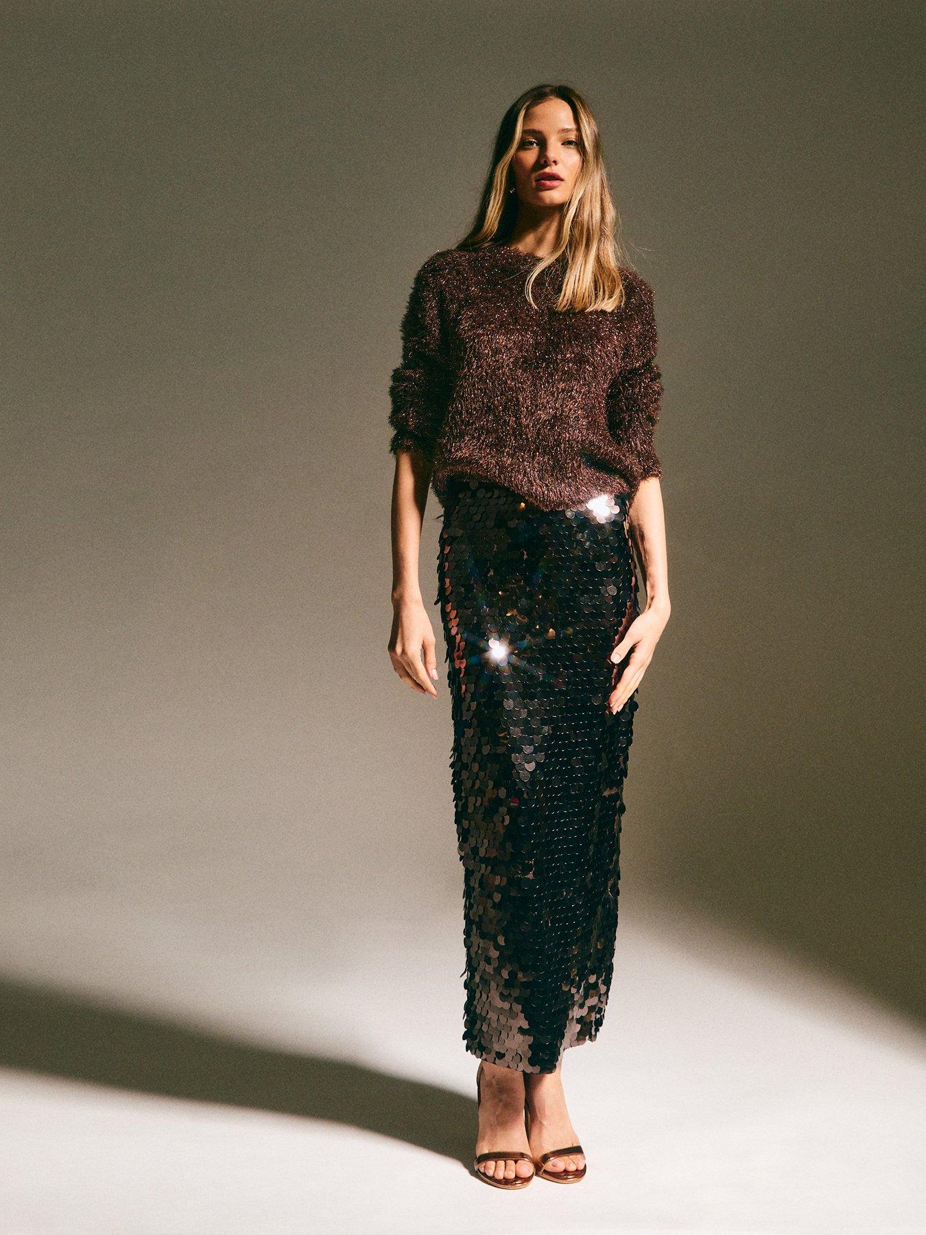 new-look-brown-sparkle-knit-crew-neck-jumperback