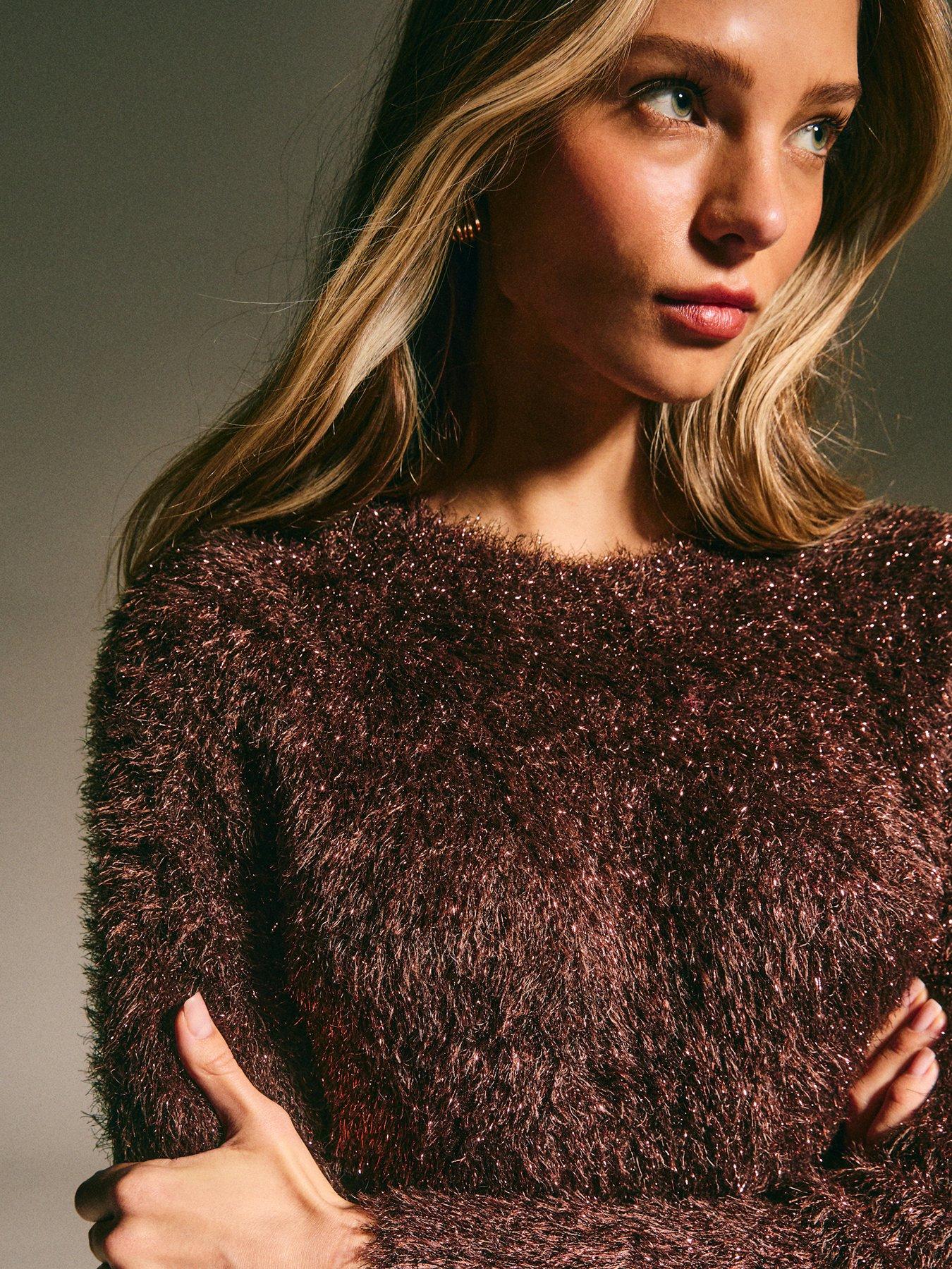 new-look-brown-sparkle-knit-crew-neck-jumperoutfit