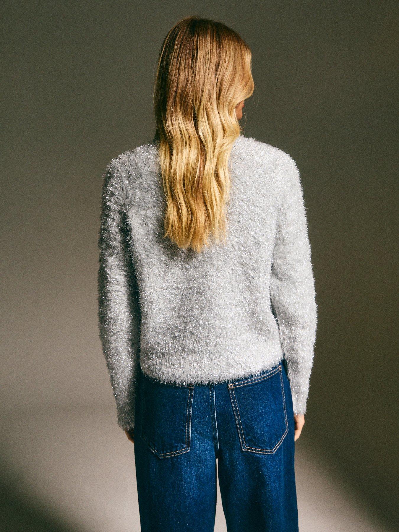 Image 2 of 6 of New Look Grey Sparkly Knit Crew Neck Jumper