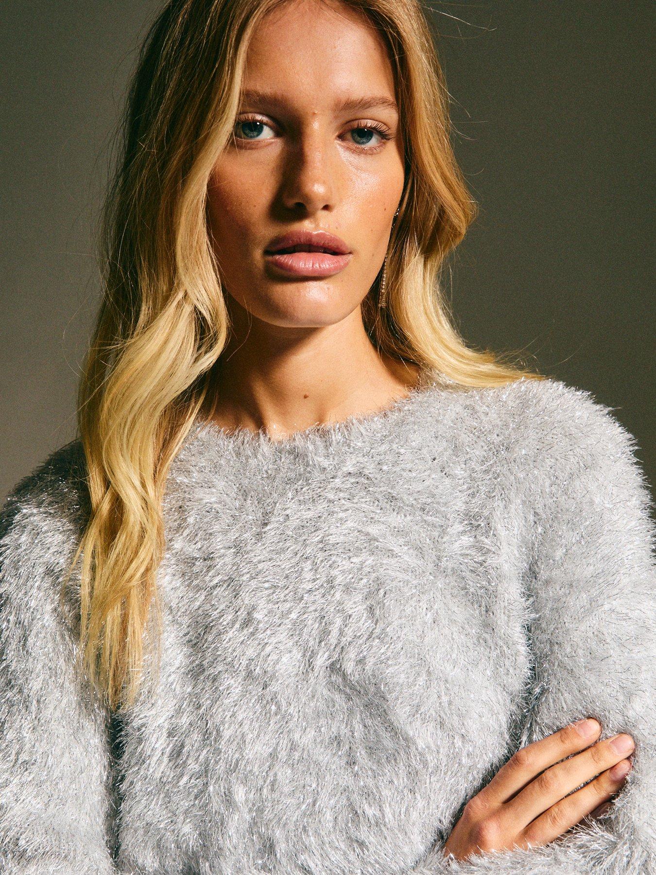 Image 5 of 6 of New Look Grey Sparkly Knit Crew Neck Jumper
