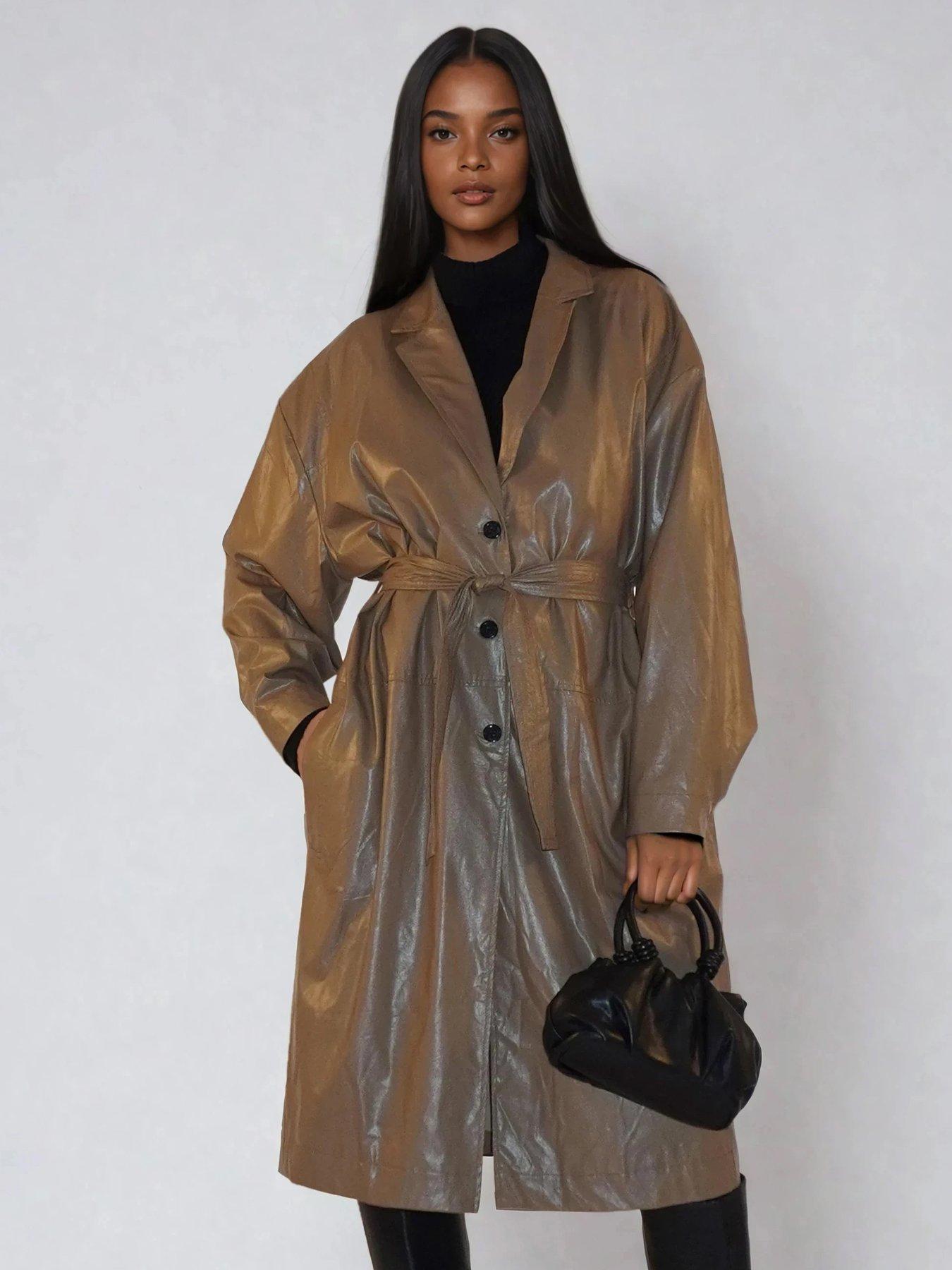 Religion Grace Oversized Faux Leather Belted Mac - Natural