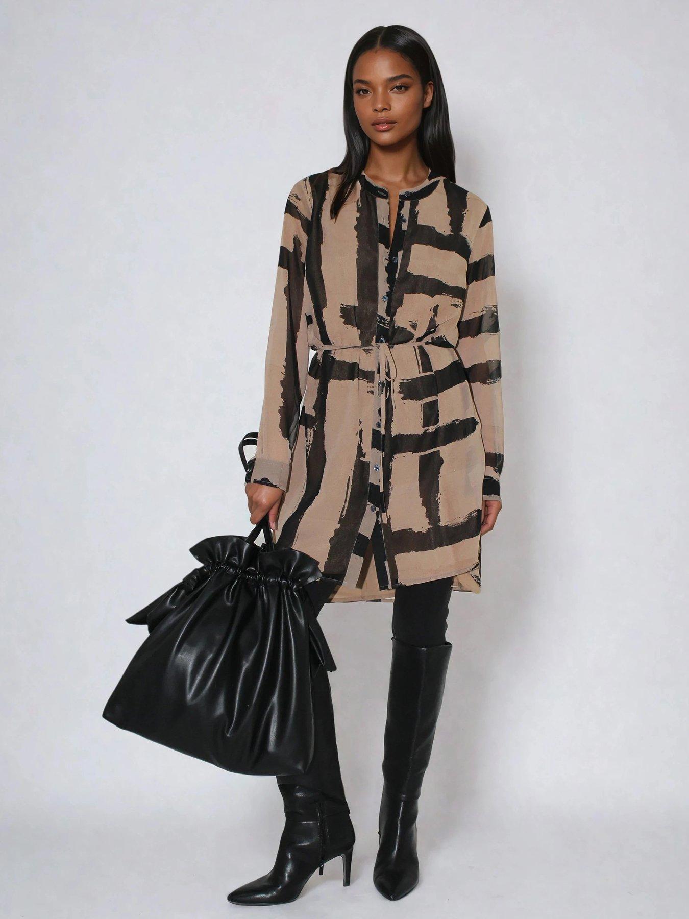 religion-zoe-abstract-stripe-long-line-tunic-dress-brownback