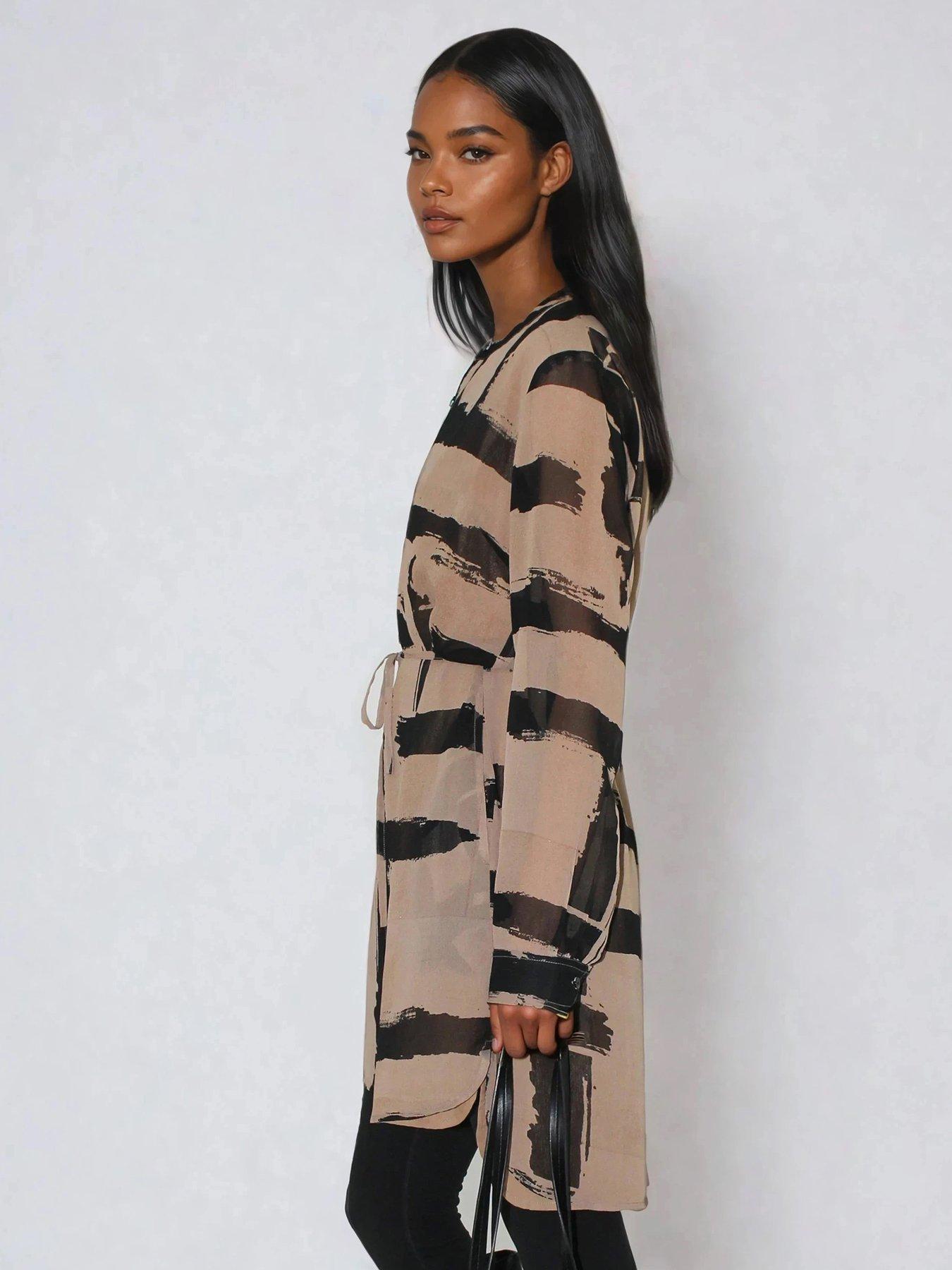 religion-zoe-abstract-stripe-long-line-tunic-dress-browndetail