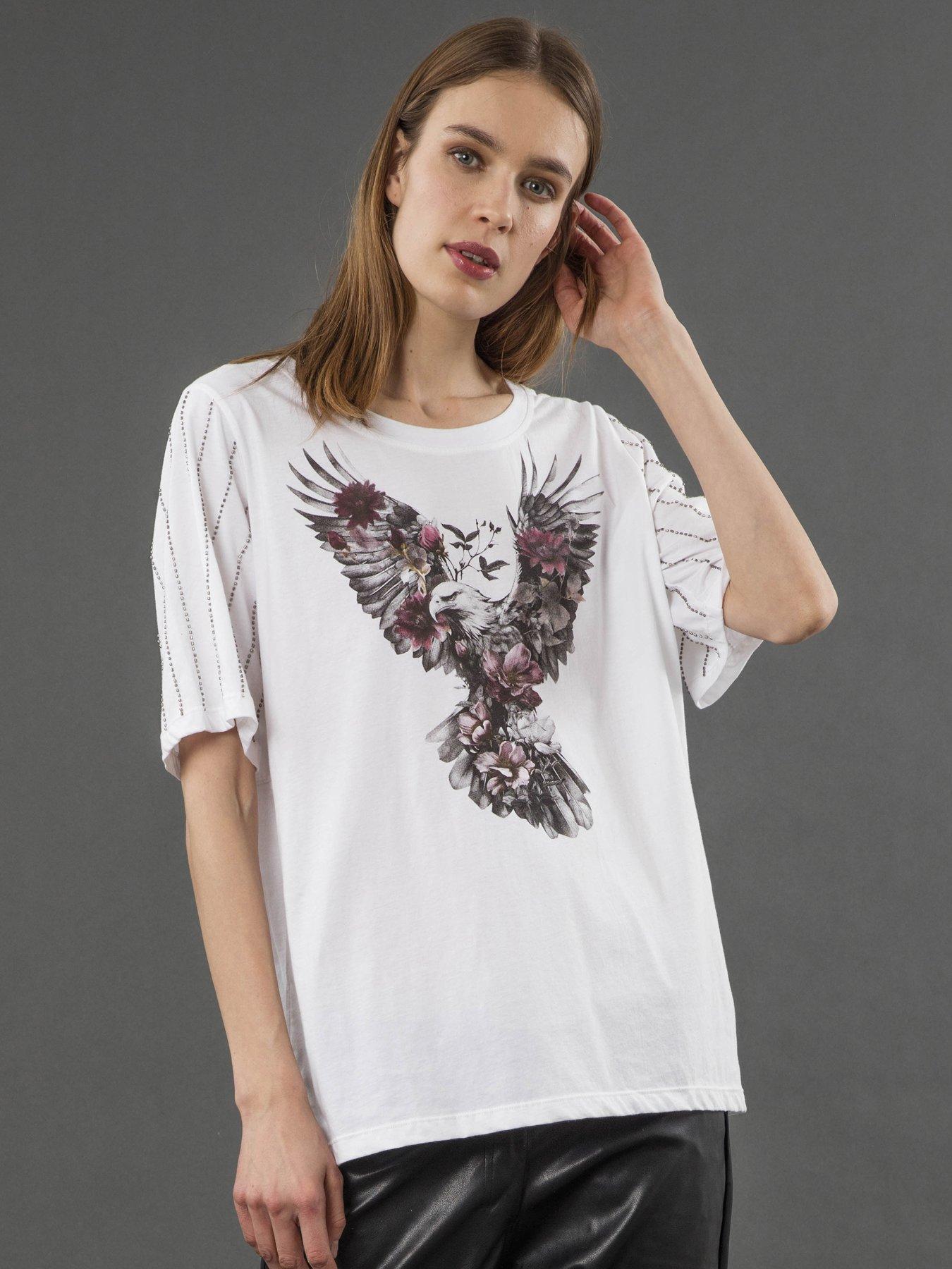 Image 1 of 6 of Religion Oversized Boxy Eagle Embellished T-shirt - White