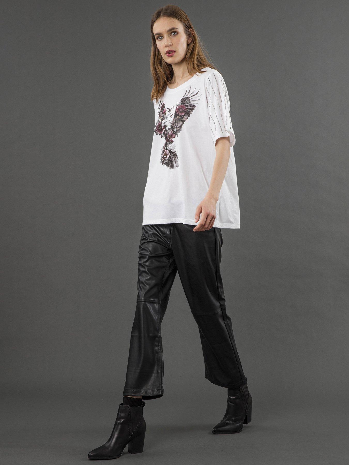 Image 3 of 6 of Religion Oversized Boxy Eagle Embellished T-shirt - White