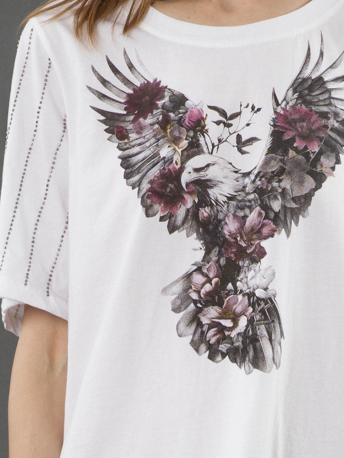 Image 6 of 6 of Religion Oversized Boxy Eagle Embellished T-shirt - White