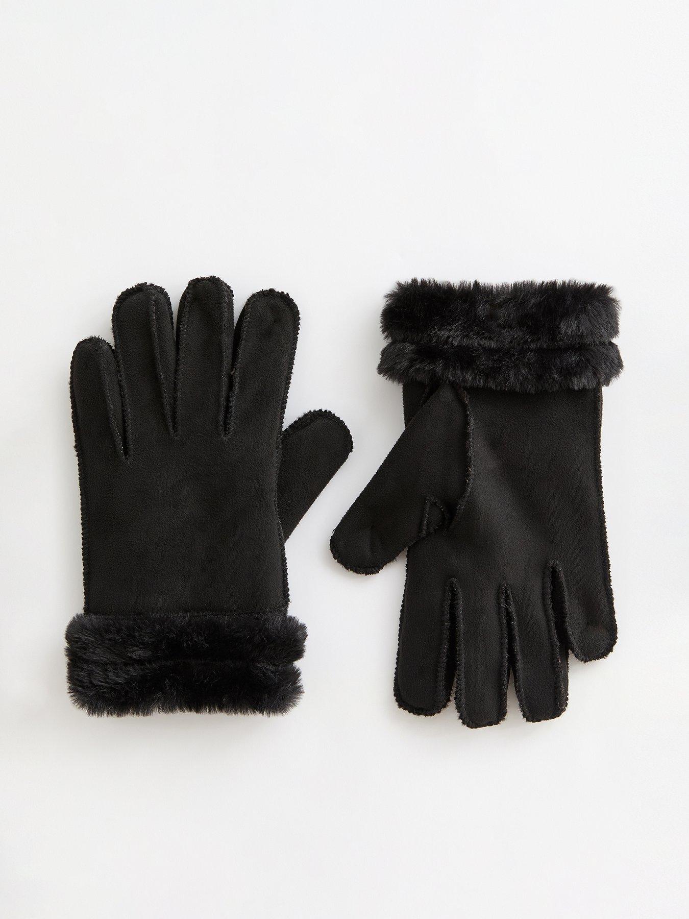New Look Black Faux Shearling Gloves