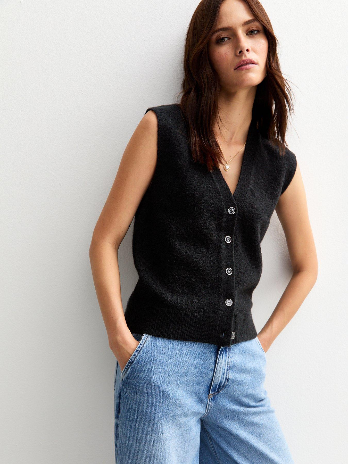 new-look-black-button-up-knit-waistcoat