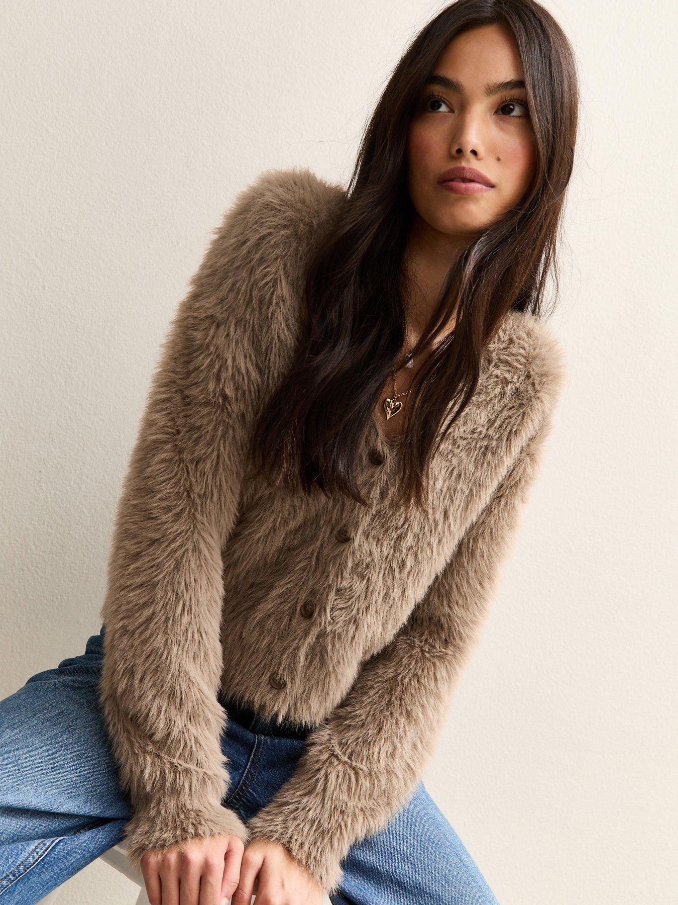 new-look-camel-super-fluffy-button-up-cardigan