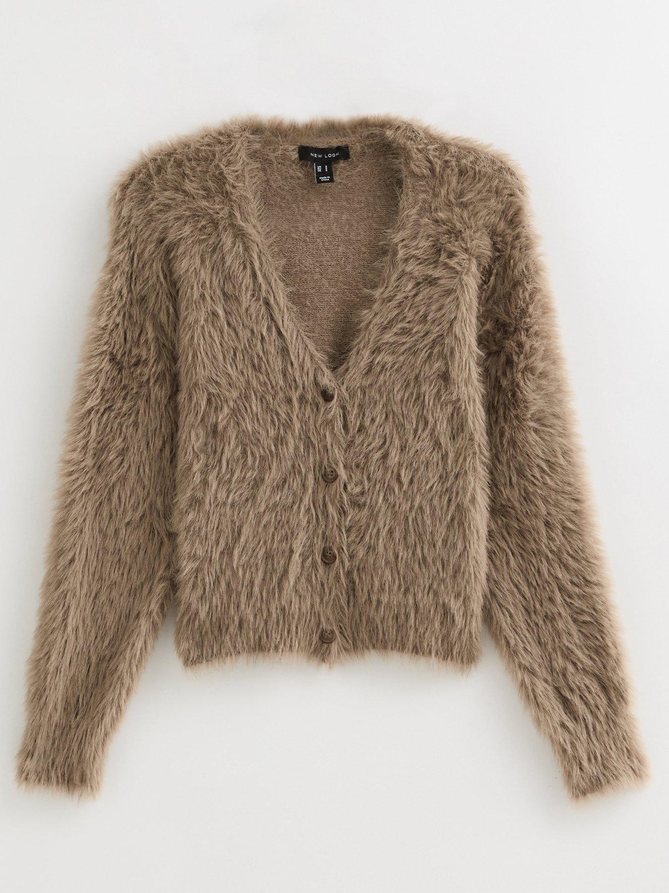 Image 5 of 5 of New Look Camel Super Fluffy Button Up Cardigan