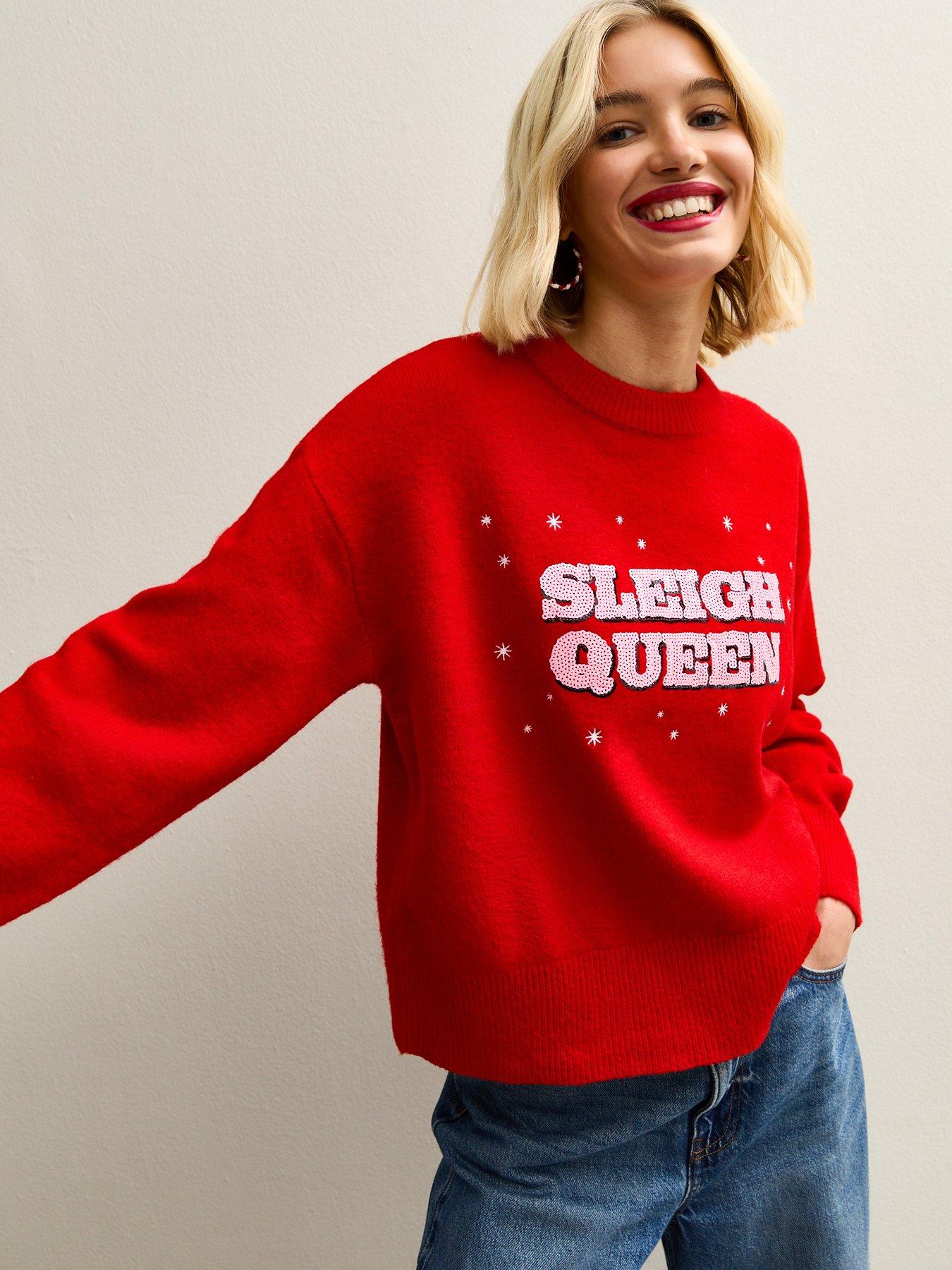 new-look-sequinned-sleigh-queen-christmas-jumper-red