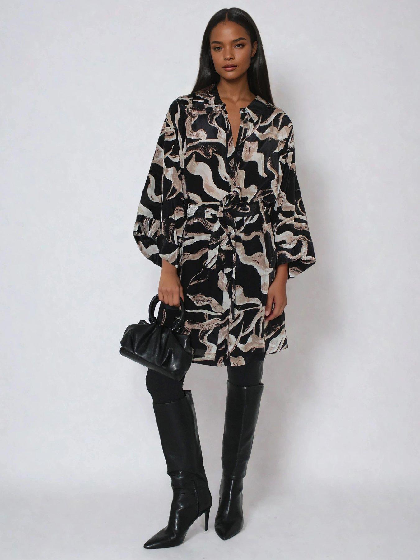 Image 3 of 6 of Religion Glory Kimono Tunic Belted Abstract Shirt Dress - Black