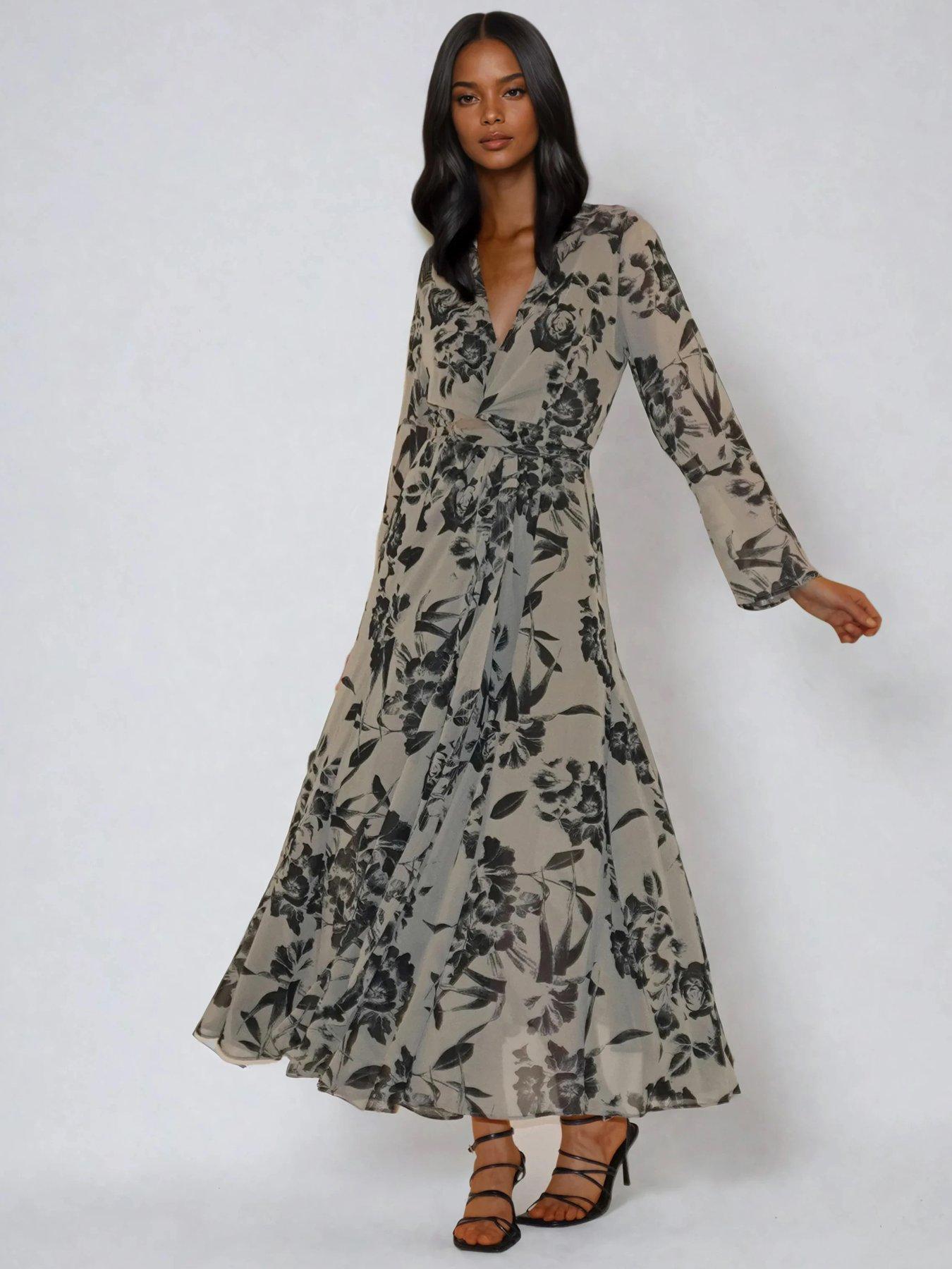 Religion 2 Way Wrap Floral Georgette Maxi Dress - Brown