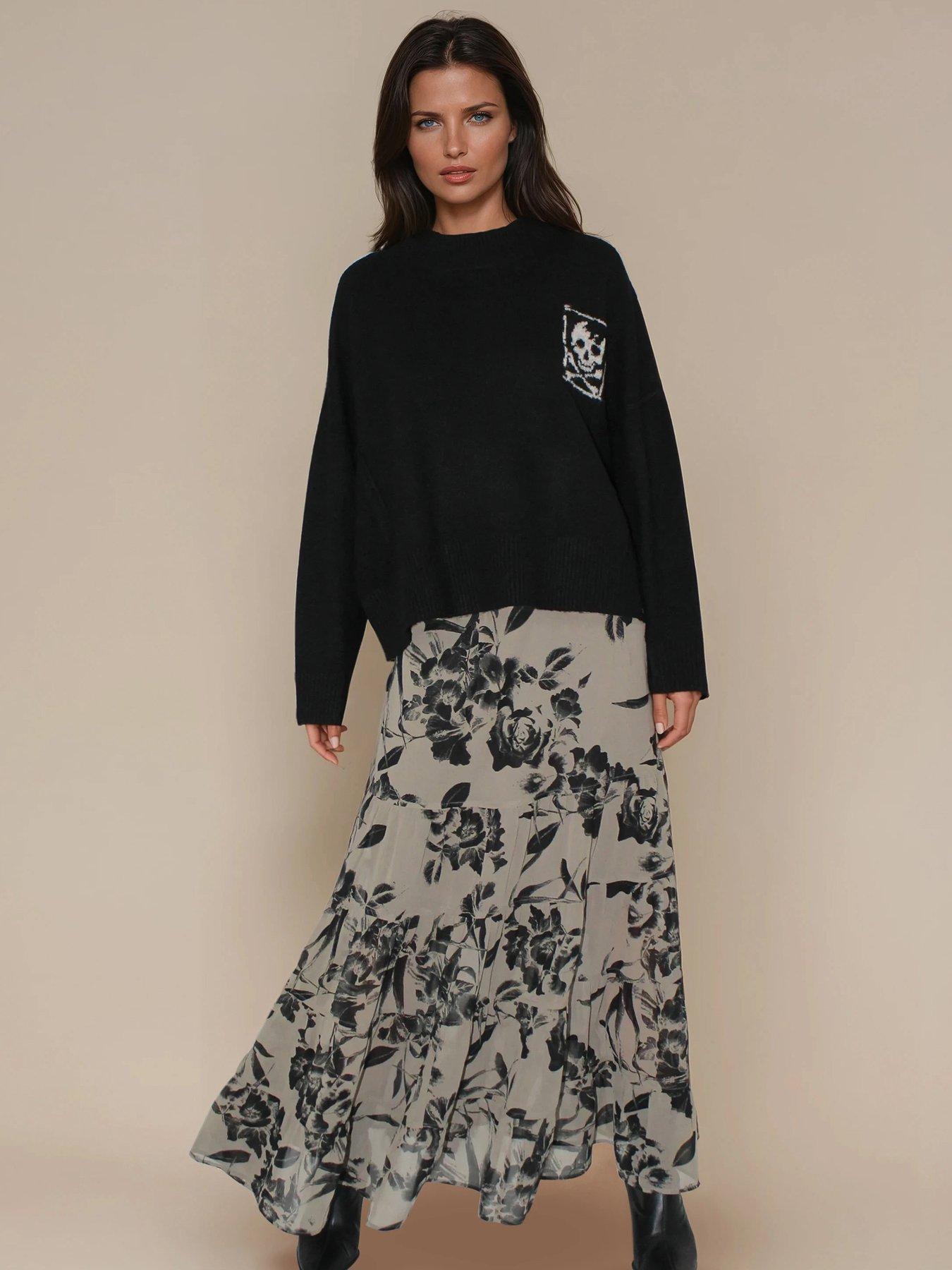 Religion Citrine Tiered Floral Georgette Maxi Skirt - Natural