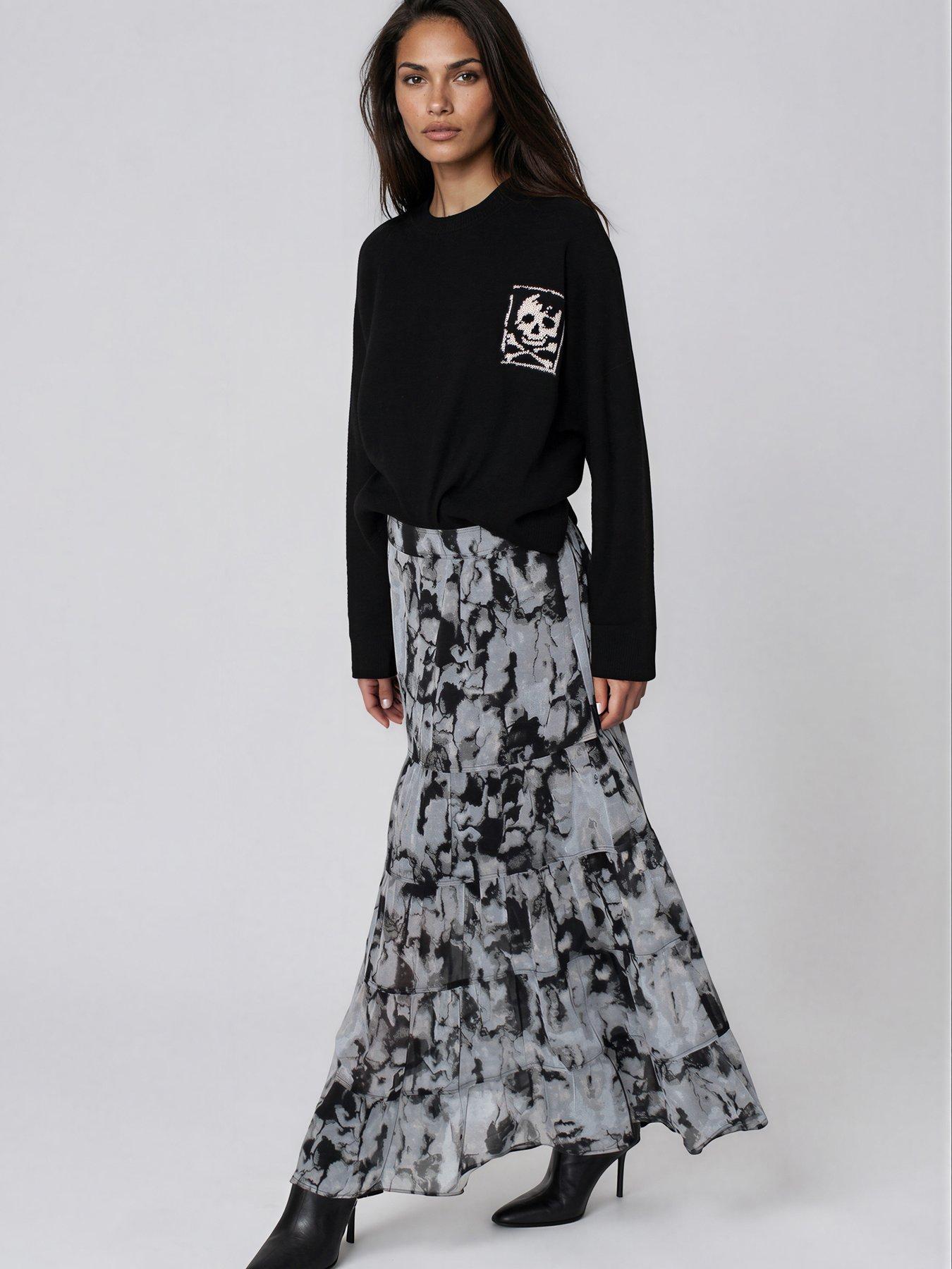 religion-citrine-tiered-abstract-maxi-skirt-black