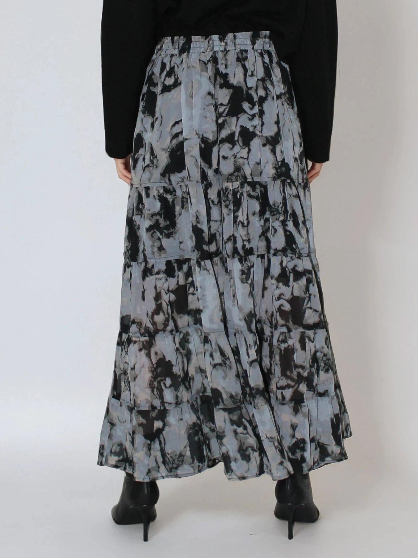 religion-citrine-tiered-abstract-maxi-skirt-blackstillFront