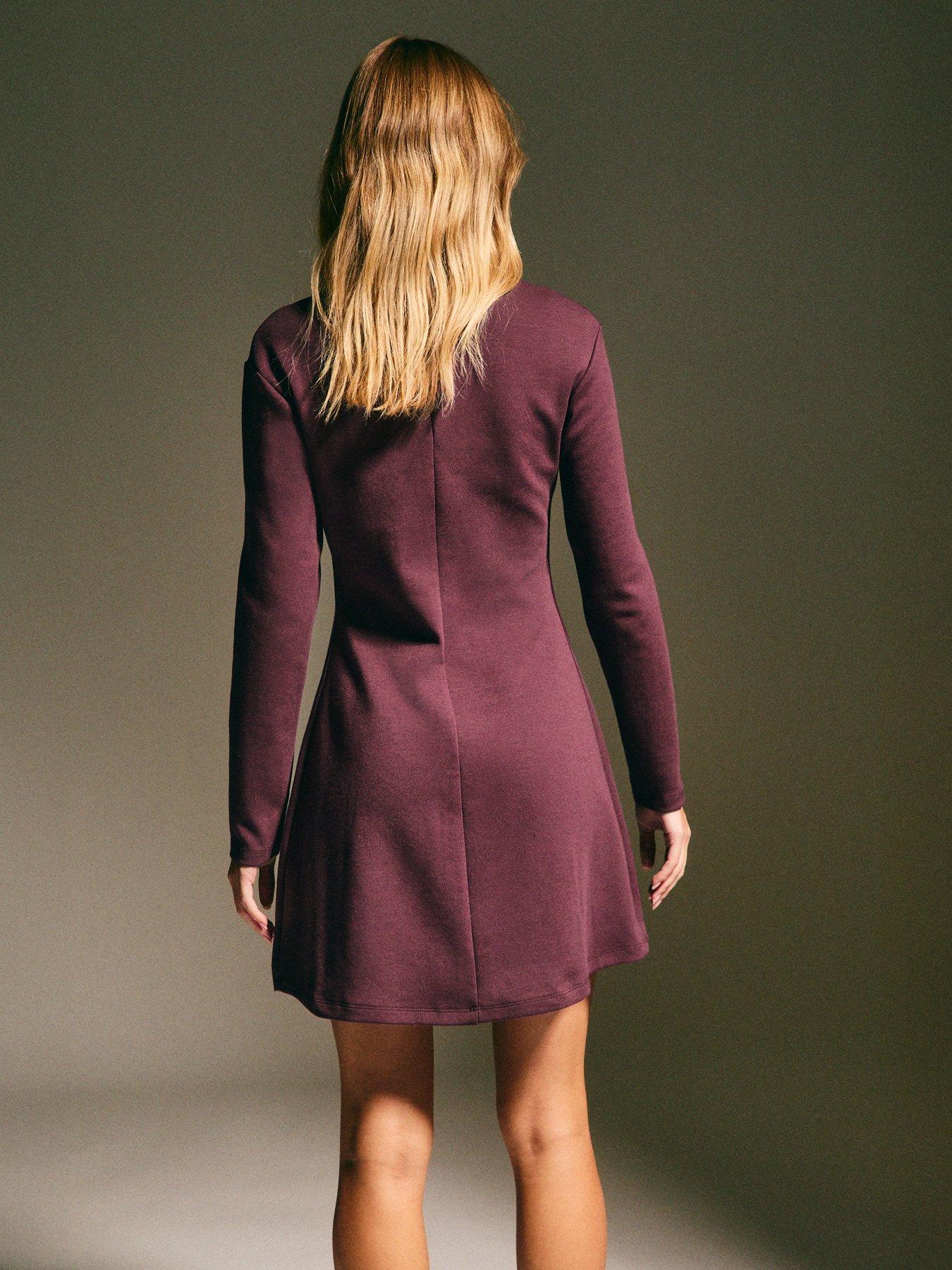 Image 2 of 6 of New Look Dark Burgundy Buttoned Stretch Jersey Mini Dress
