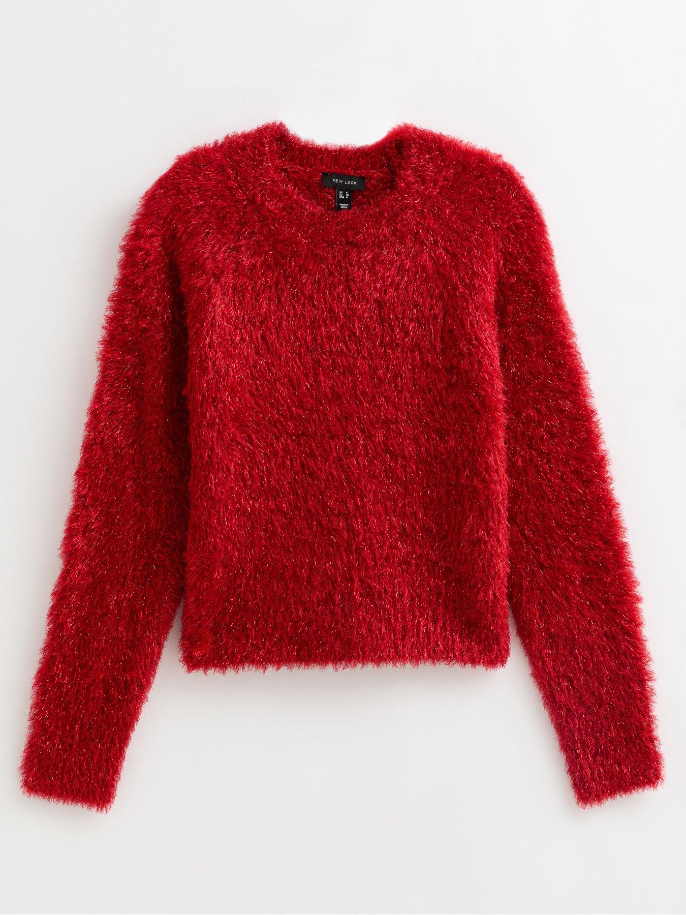 Image 6 of 6 of New Look Sparkle Knit Crew Neck Jumper - Red