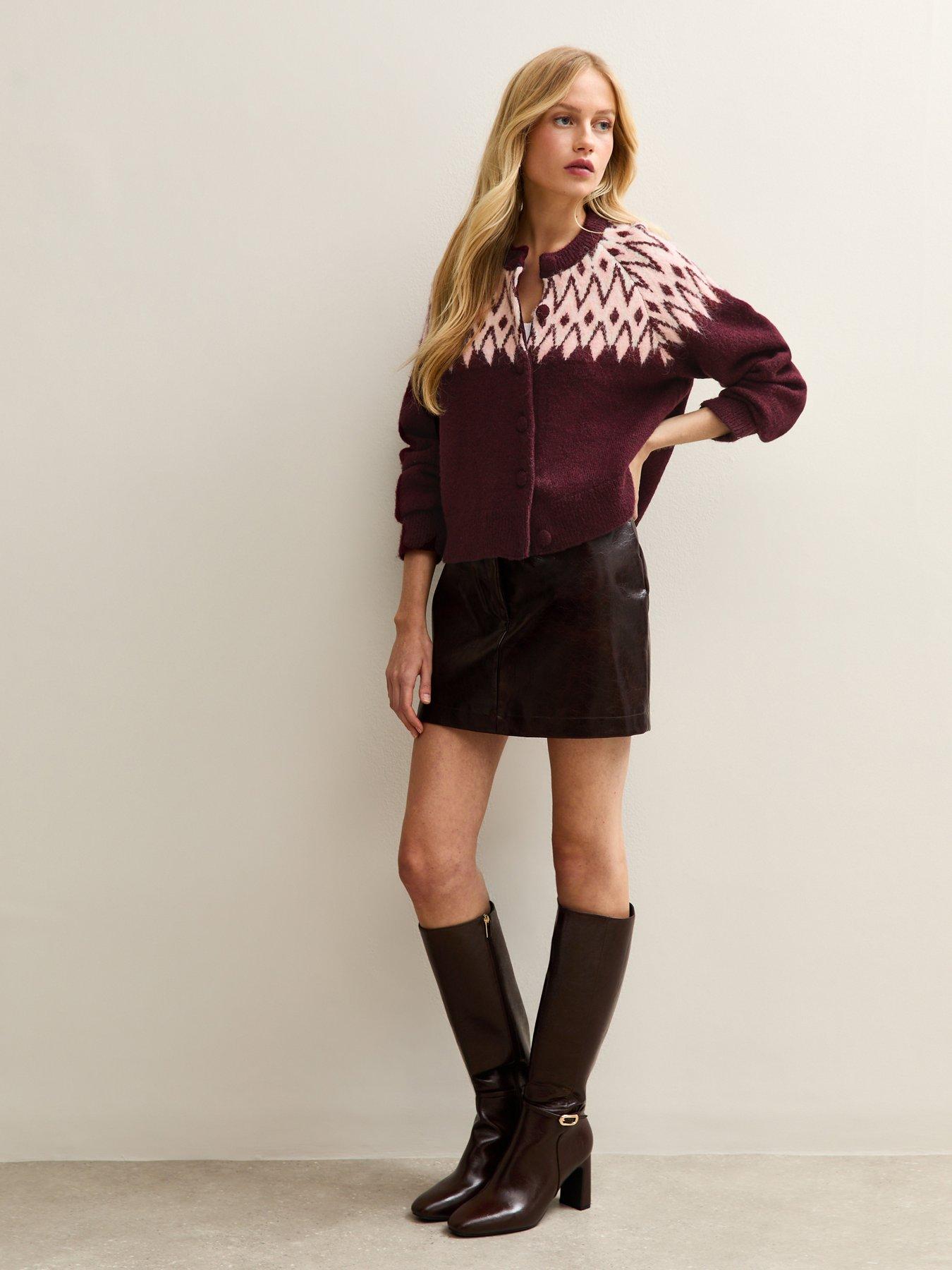 Image 3 of 6 of New Look Fairisle Crew Neck Cardigan - Red