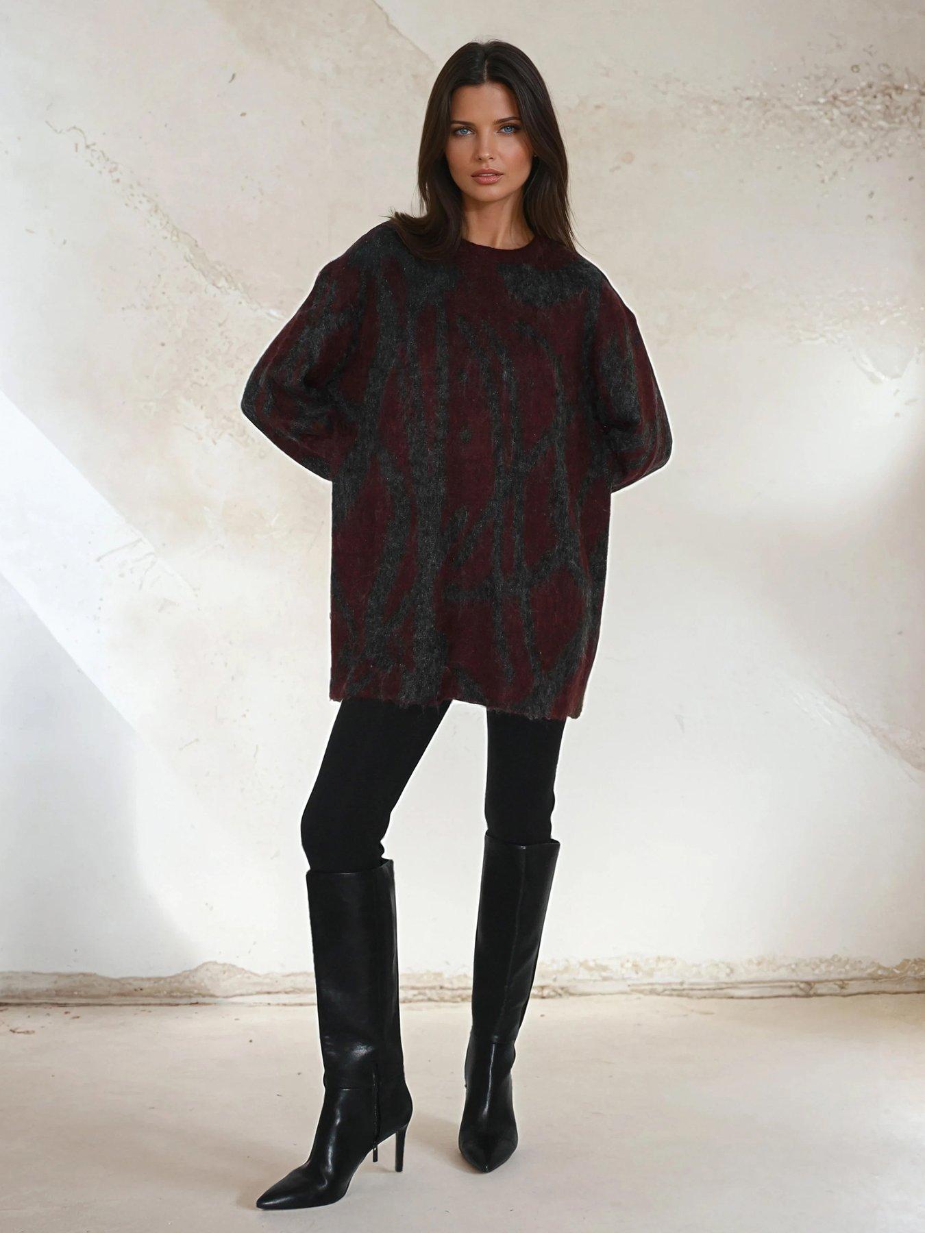 religion-maya-zip-through-abstract-stripe-jacquard-cardigan-grey