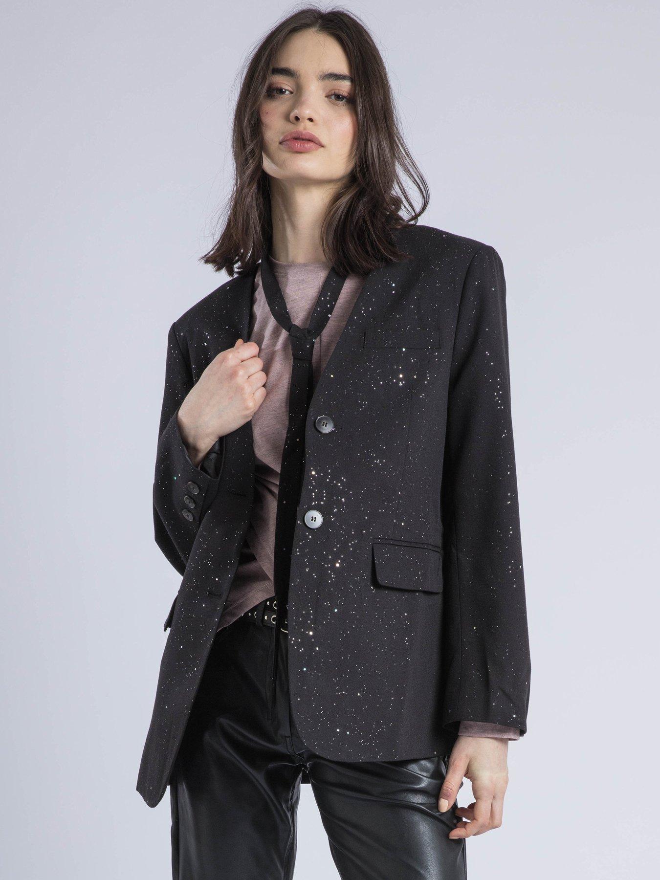 religion-emily-collarless-foil-tie-blazer-black
