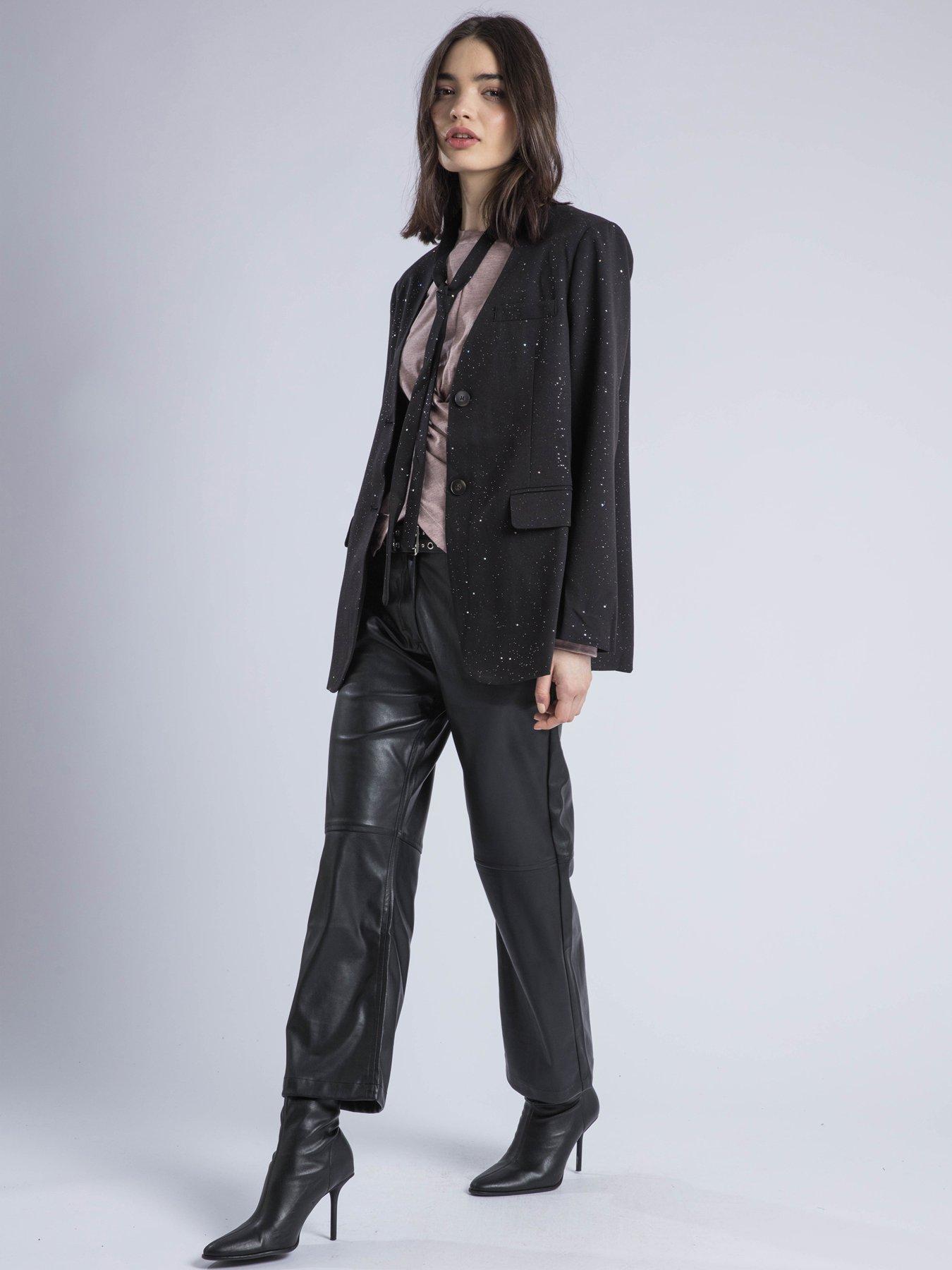 Image 3 of 6 of Religion Emily Collarless Foil Tie Blazer - Black