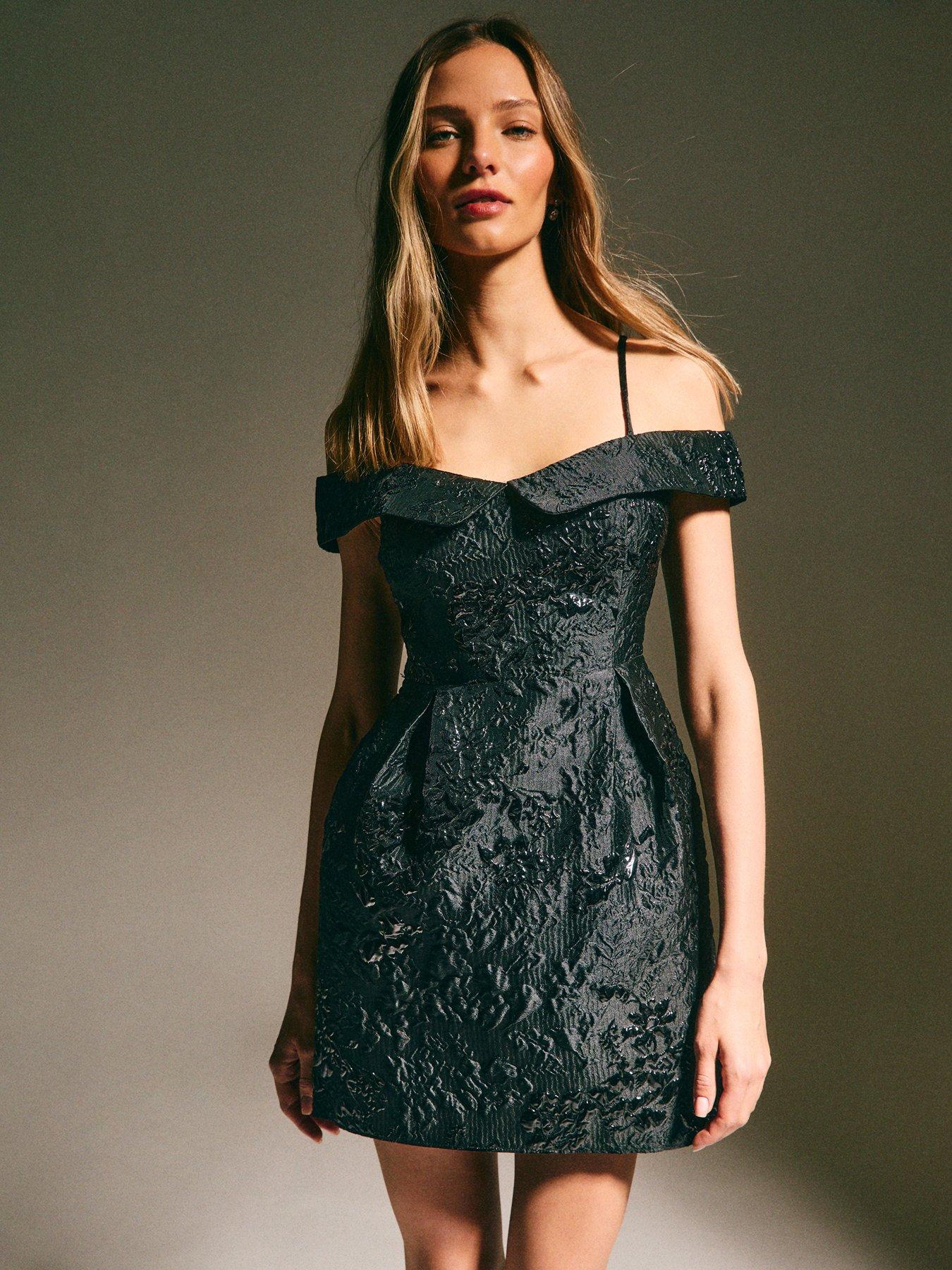 New Look Floral Jacquard Faux Fur Hem Mini Dress - Black