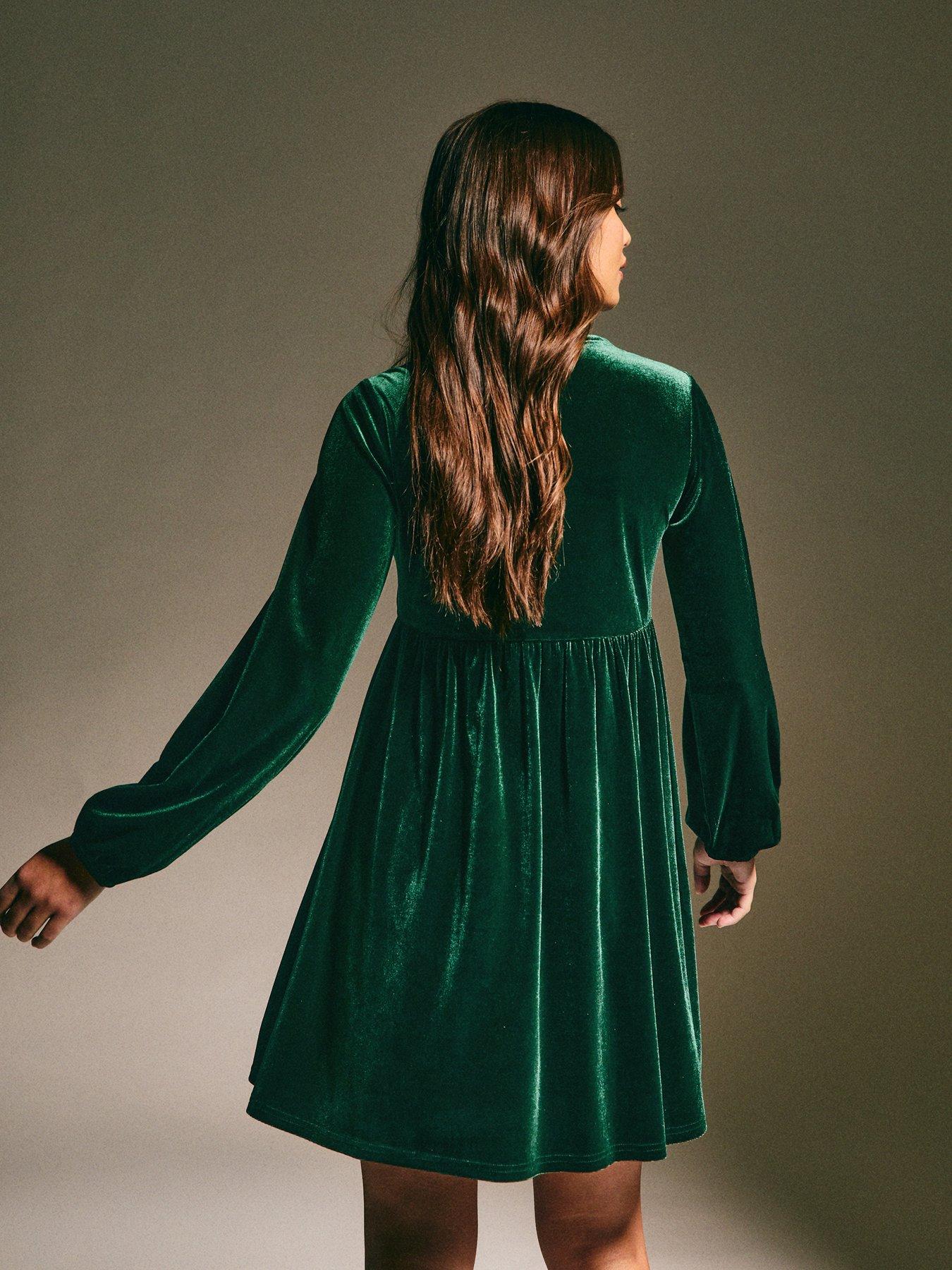 new-look-dark-green-velvet-smock-mini-dressstillFront