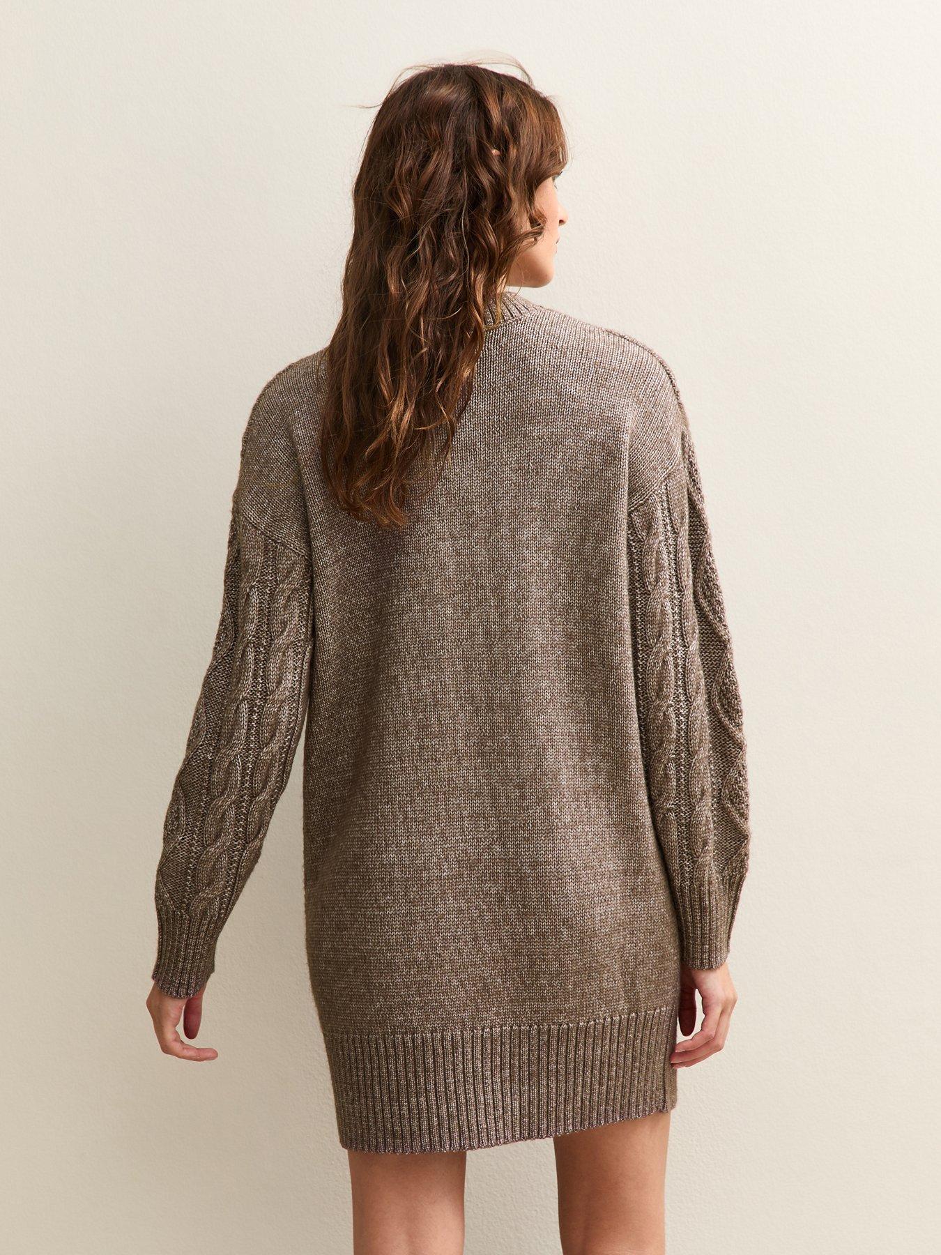 Image 2 of 6 of New Look Mink Cable Knit Crew Mini Dress
