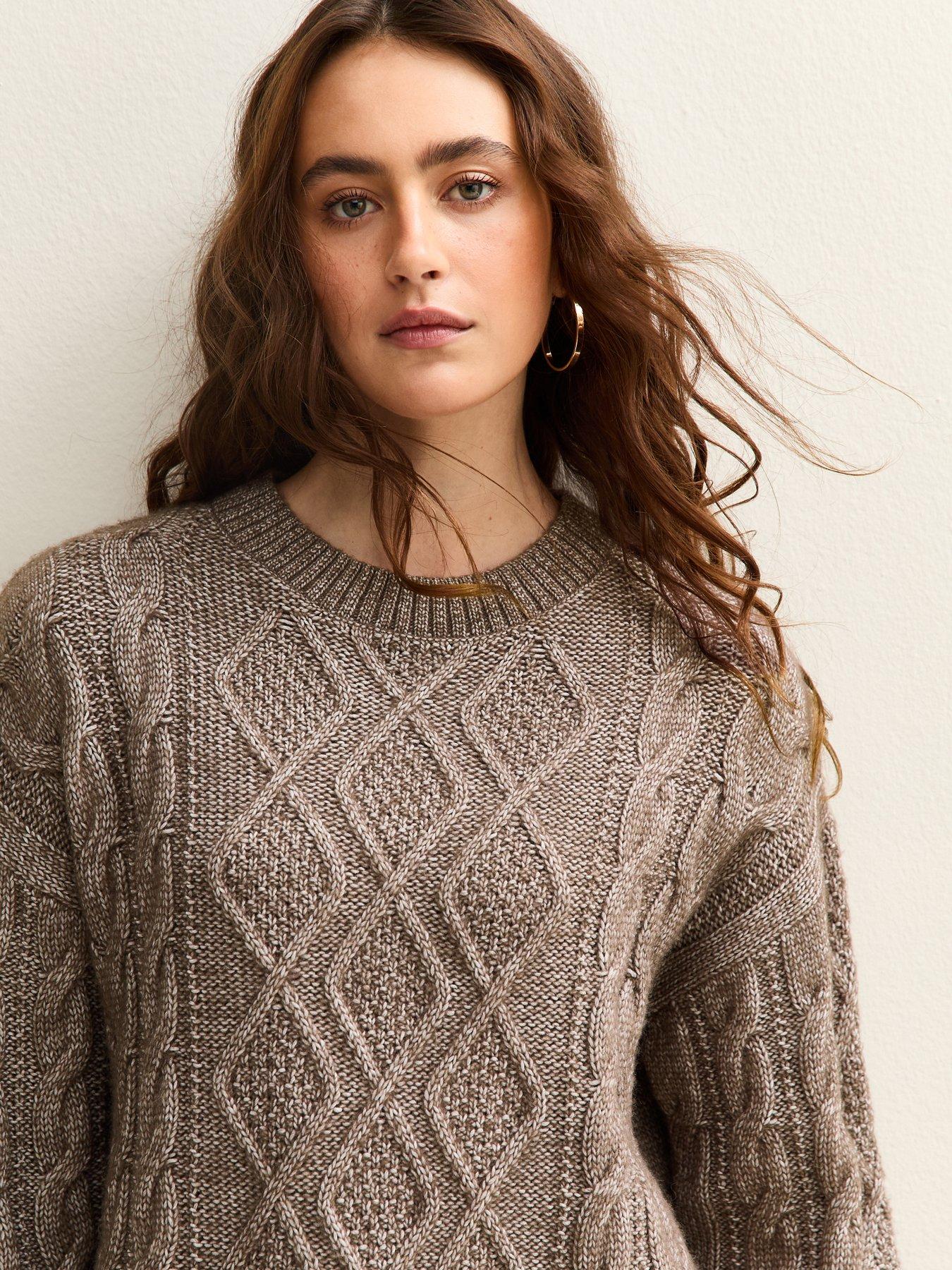 Image 5 of 6 of New Look Mink Cable Knit Crew Mini Dress