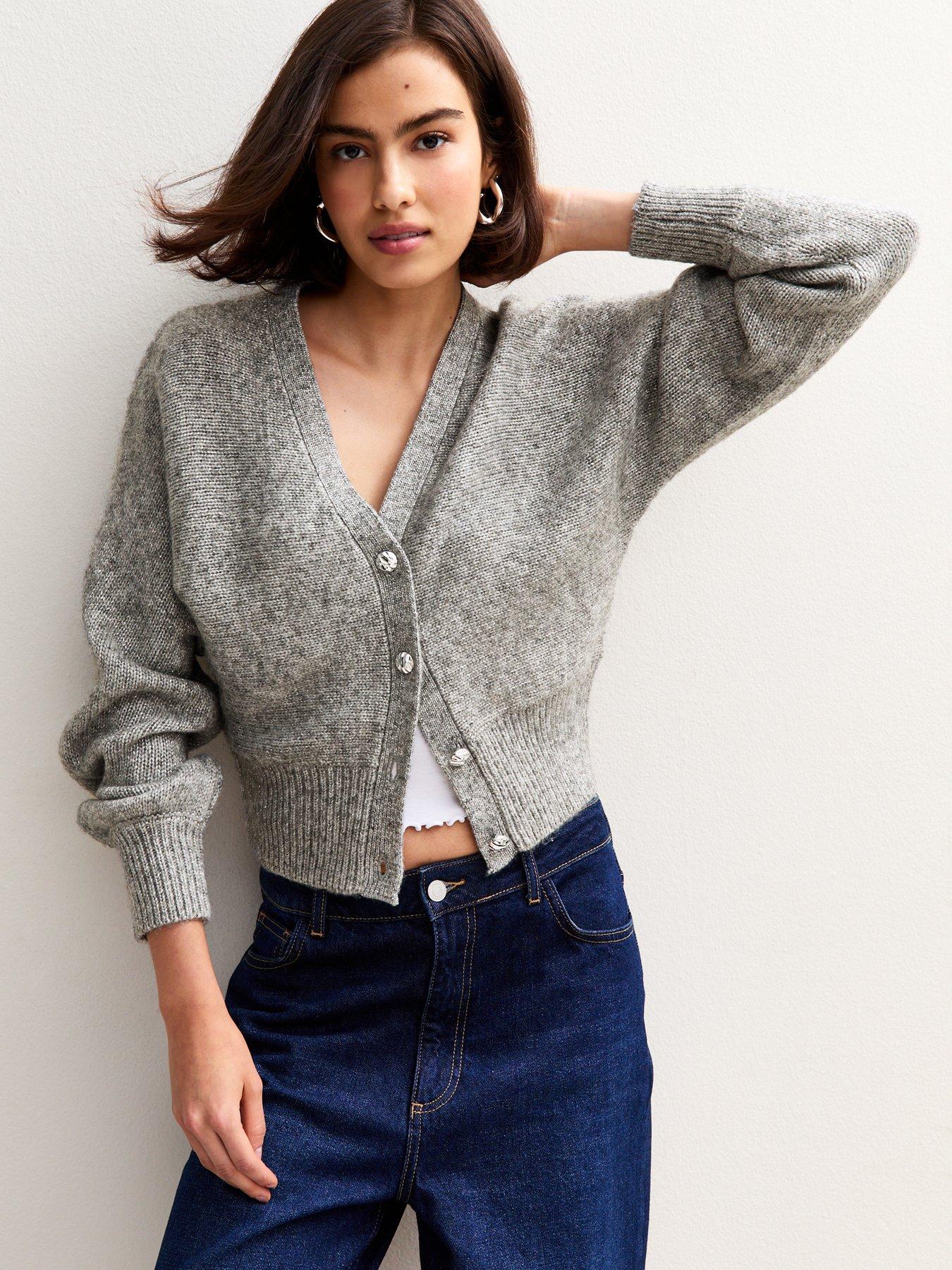 new-look-grey-metallic-knit-batwing-sleeve-cardigan