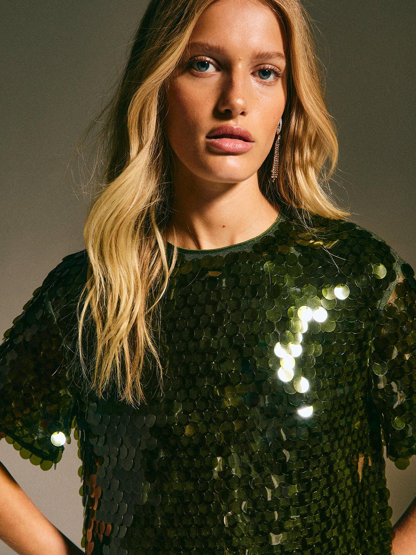 new-look-light-khaki-sequinned-short-sleeve-topdetail