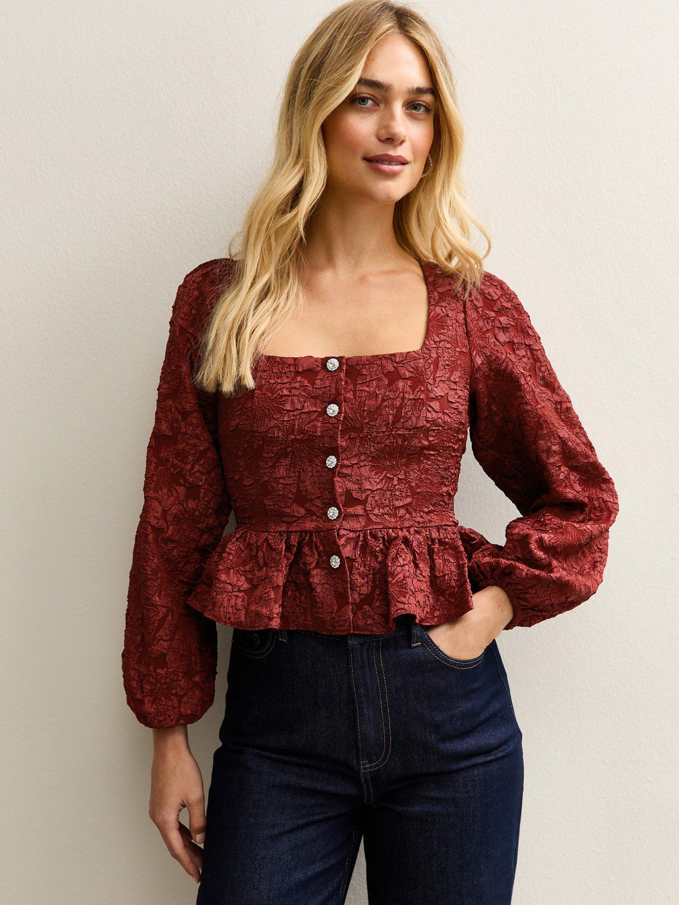 new-look-jacquard-square-neck-button-top-red