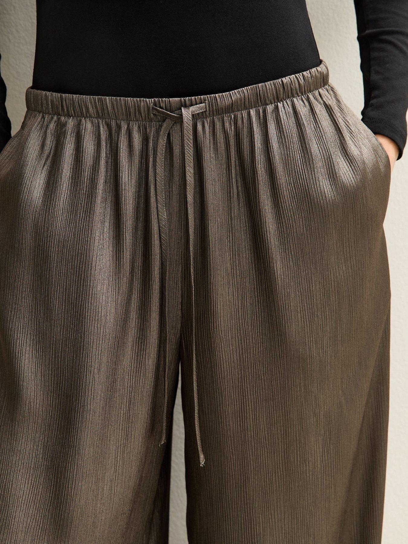 Image 4 of 4 of New Look Silver Shimmer Textured Wide Leg Trousers