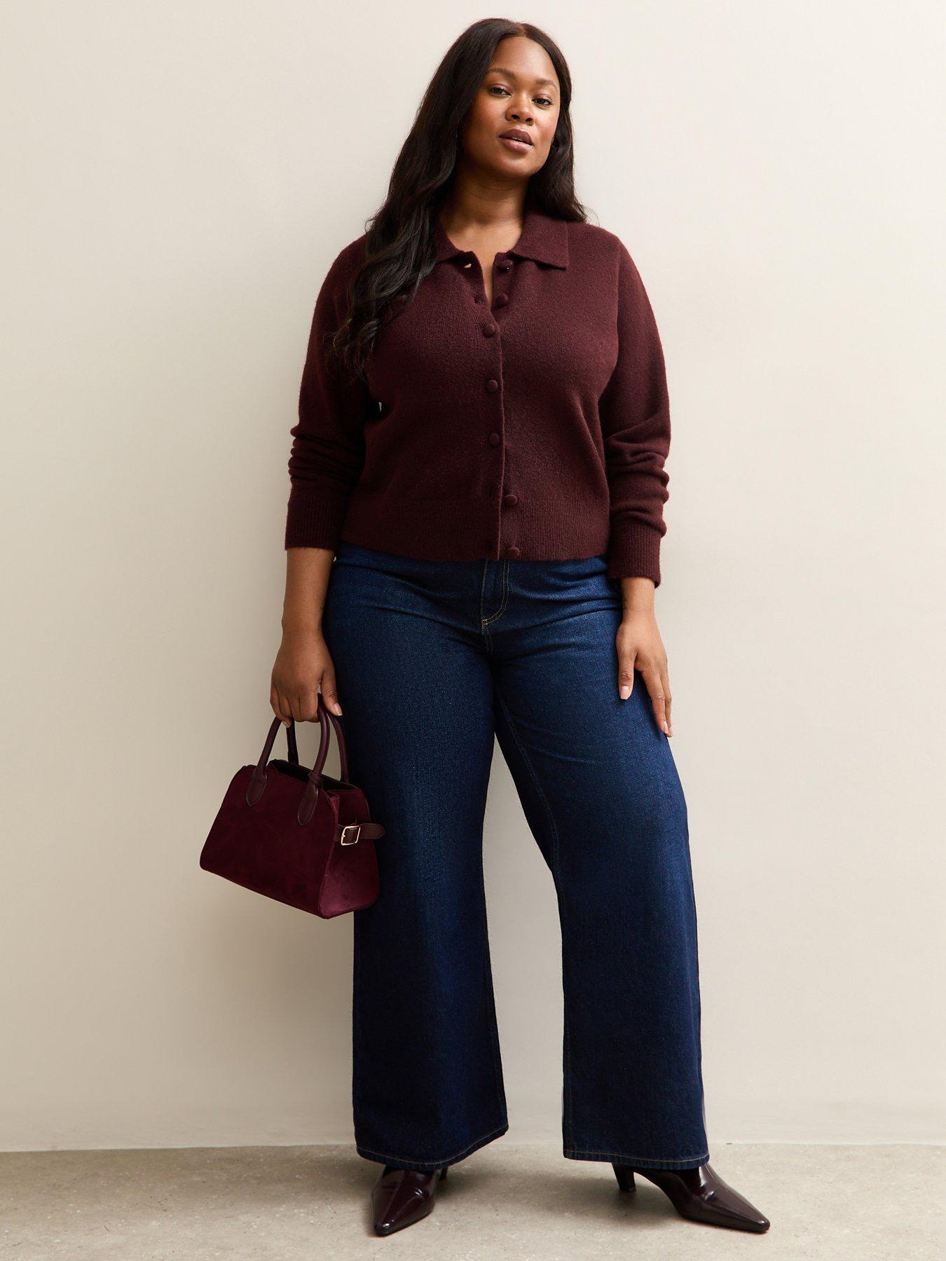 new-look-curves-dark-burgundy-knit-collared-cardiganback