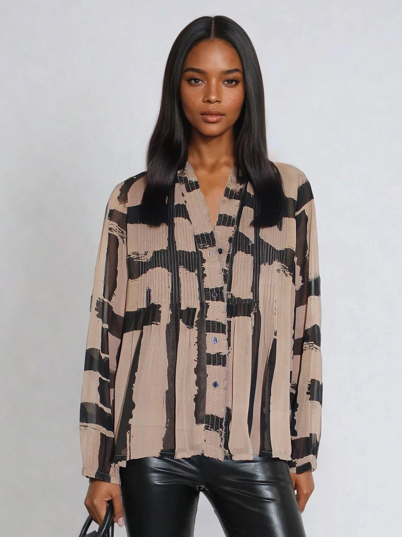 religion-carolina-abstract-stripe-frill-collar-shirt-brown