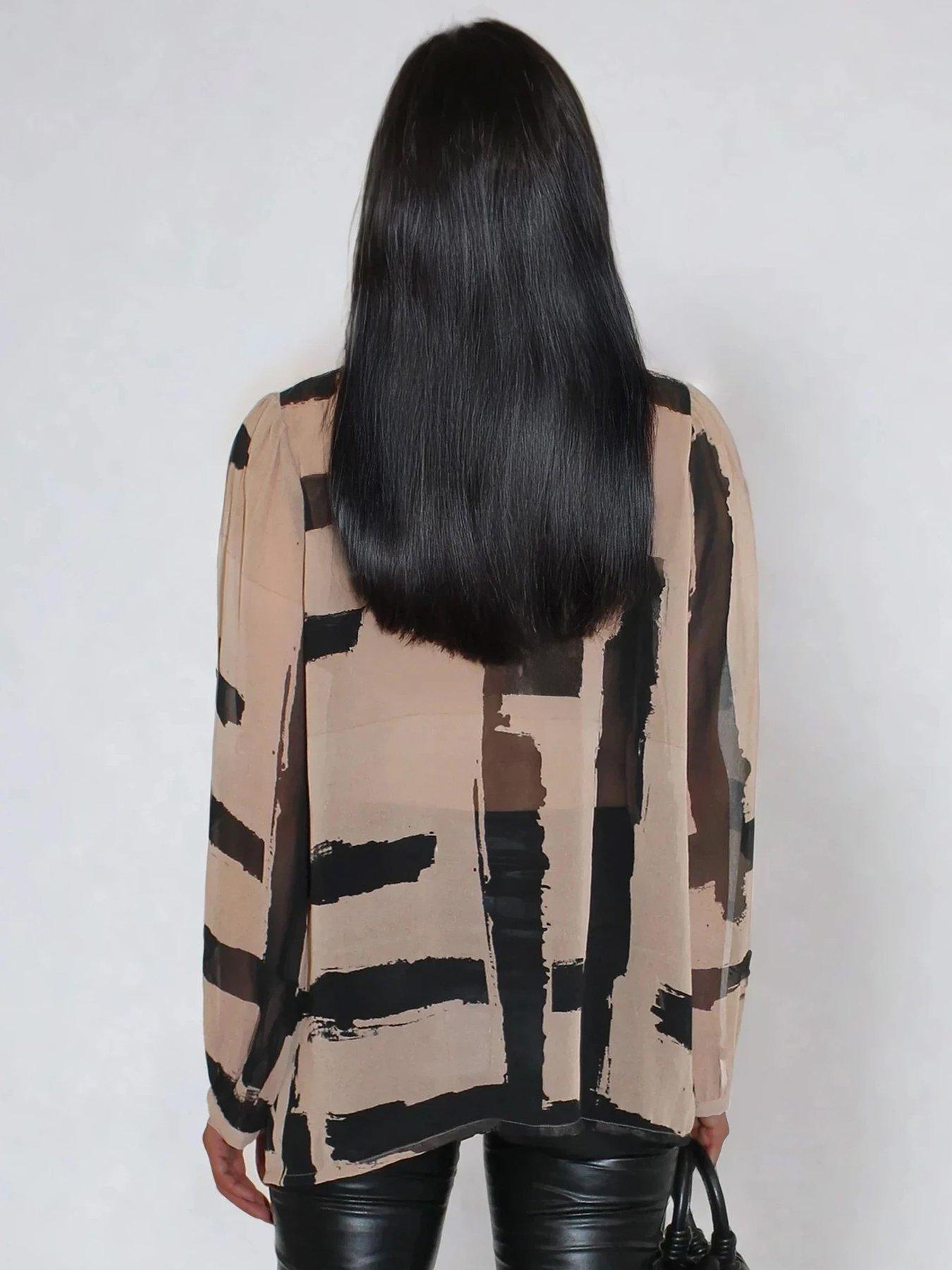 religion-carolina-abstract-stripe-frill-collar-shirt-brownstillFront