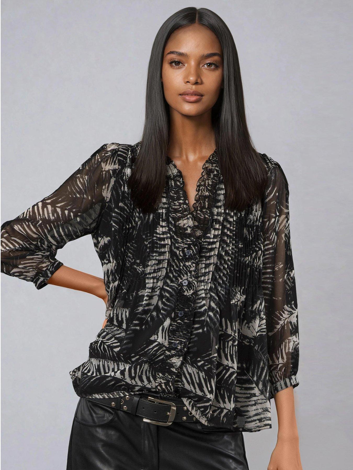 Religion Carolina Monochrome Frill Collar Shirt - Black