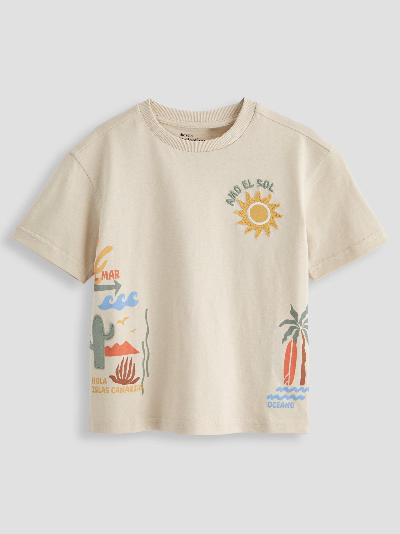 The Very Collection Boys Embroidered Cactus T-shirt - Stone