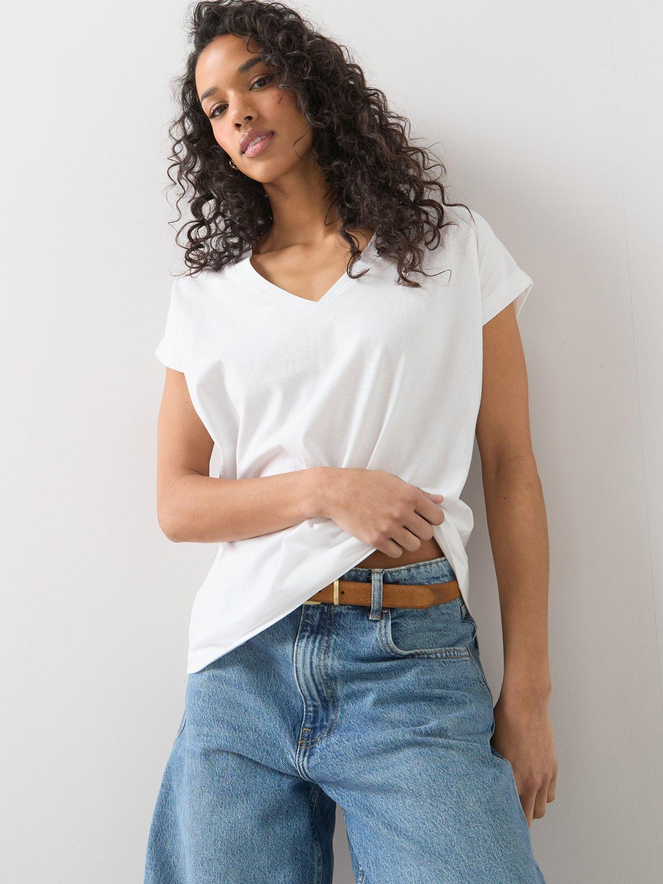 Image 1 of 7 of The Very Collection Womens V-Neck Soft Cotton Jersey T-Shirt - White
