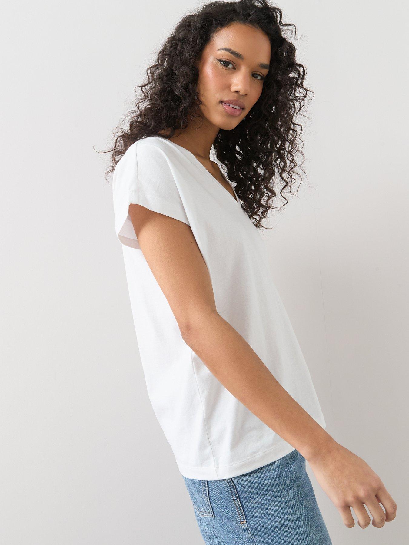 Image 4 of 7 of The Very Collection Womens V-Neck Soft Cotton Jersey T-Shirt - White