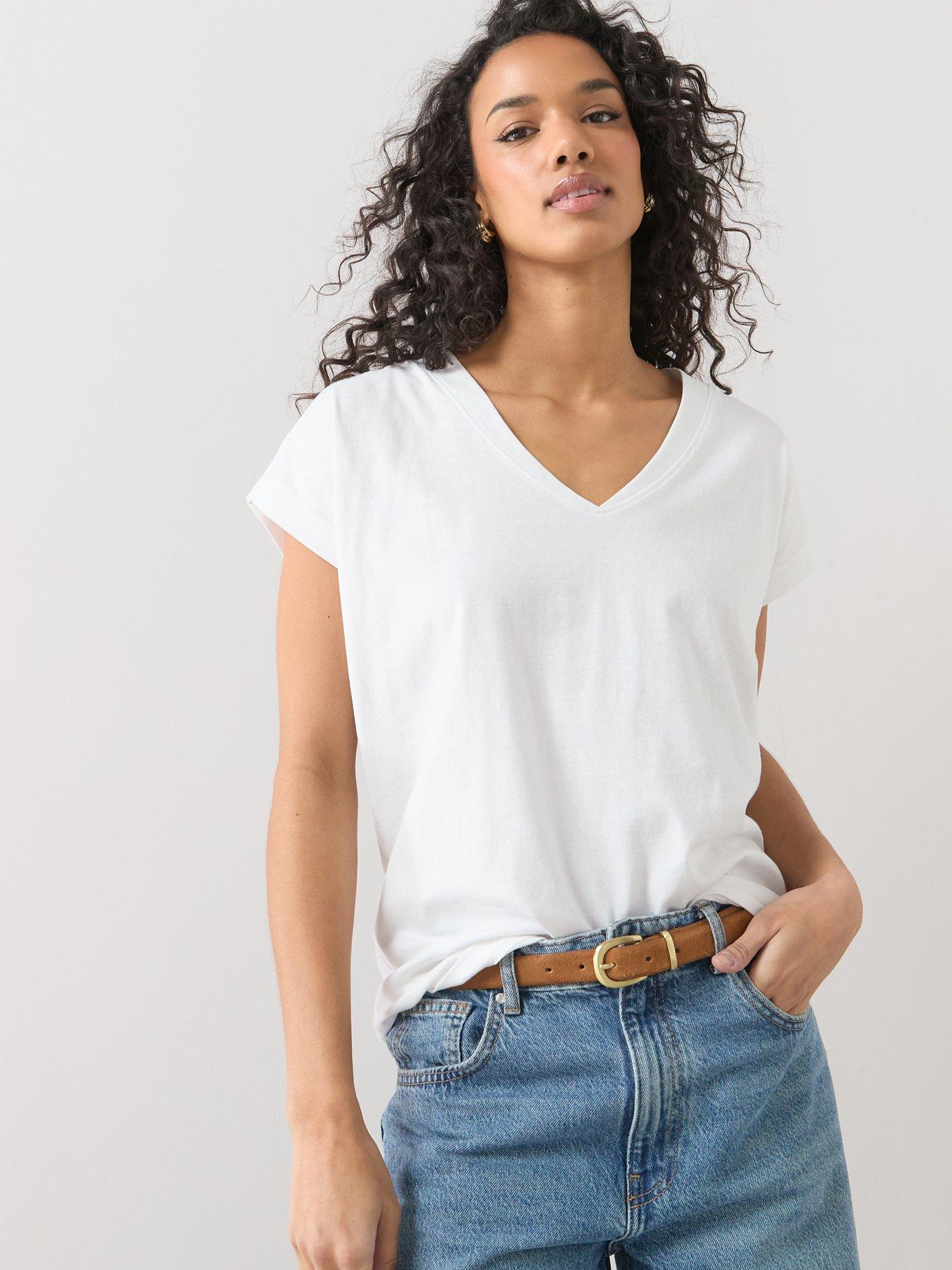 Image 6 of 7 of The Very Collection Womens V-Neck Soft Cotton Jersey T-Shirt - White