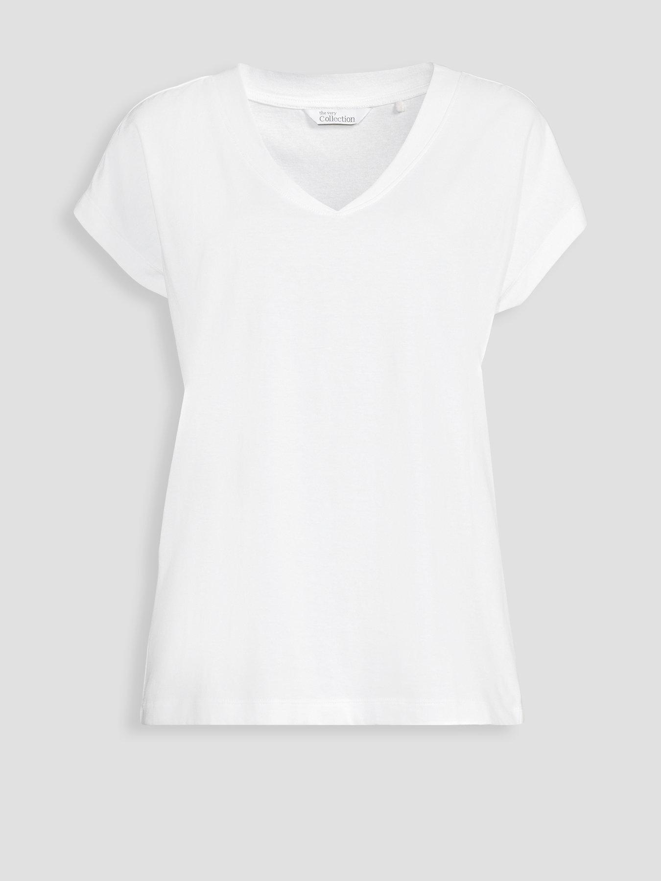 Image 7 of 7 of The Very Collection Womens V-Neck Soft Cotton Jersey T-Shirt - White