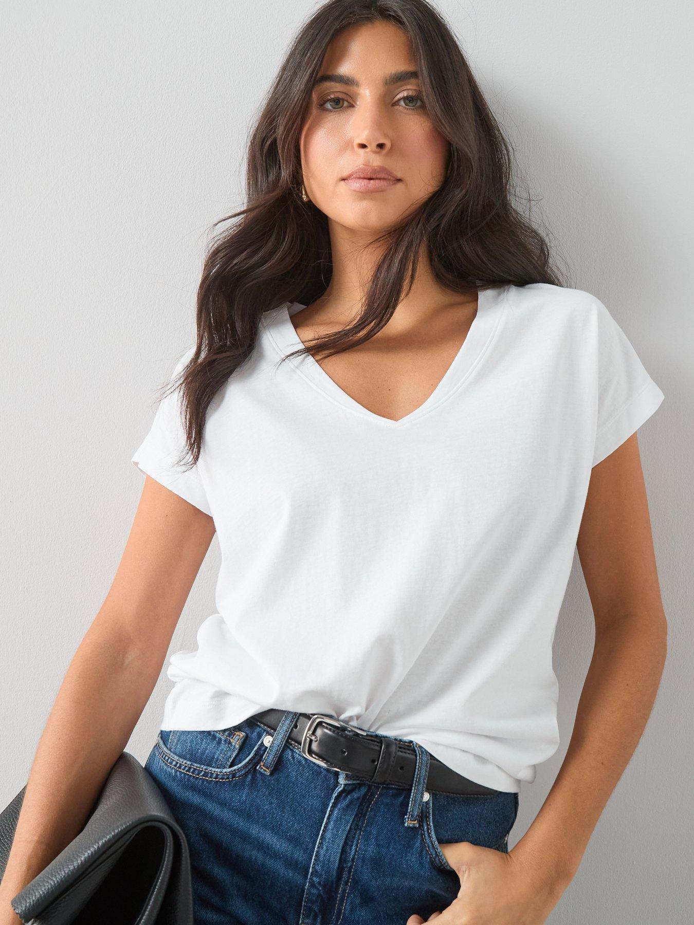 Image 2 of 7 of The Very Collection Womens 2 Pack V-Neck Cotton T-Shirts - Black/White