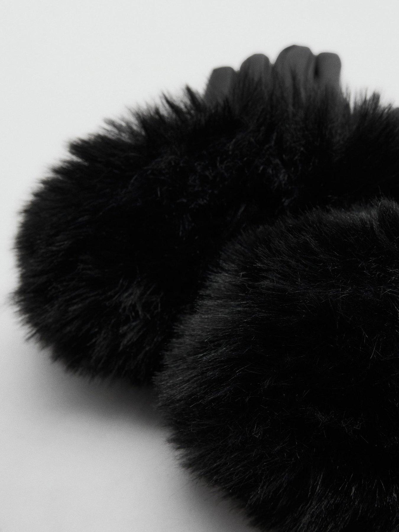 Image 2 of 2 of Mango Faux Fur Cuff Gloves - Black