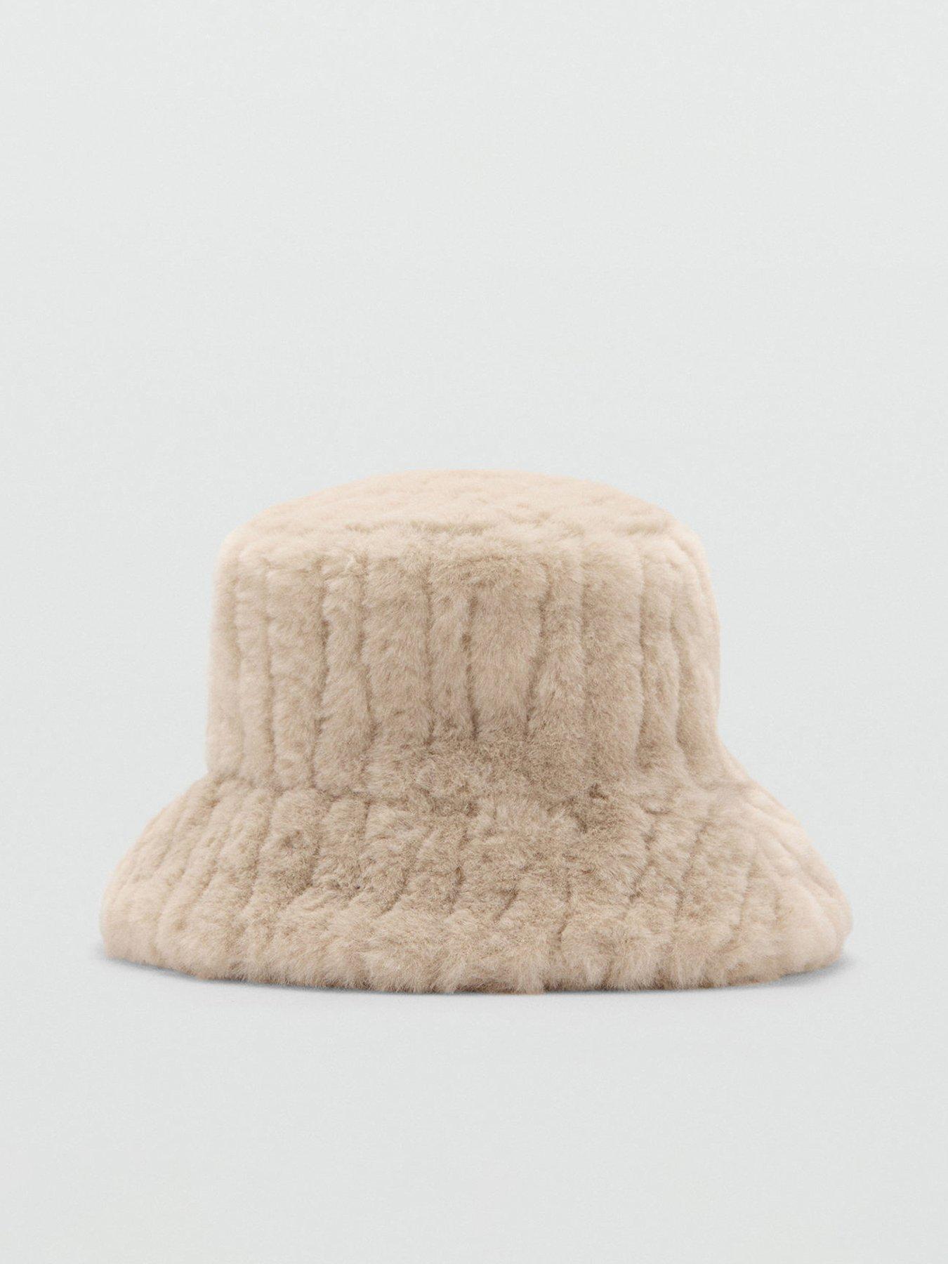 Mango Faux Fur Bucket Hat - Cream