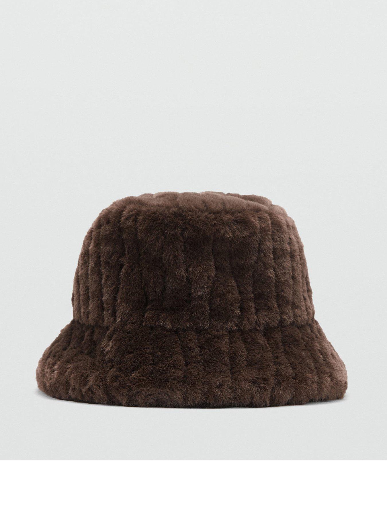 mango-faux-fur-bucket-hat-brown